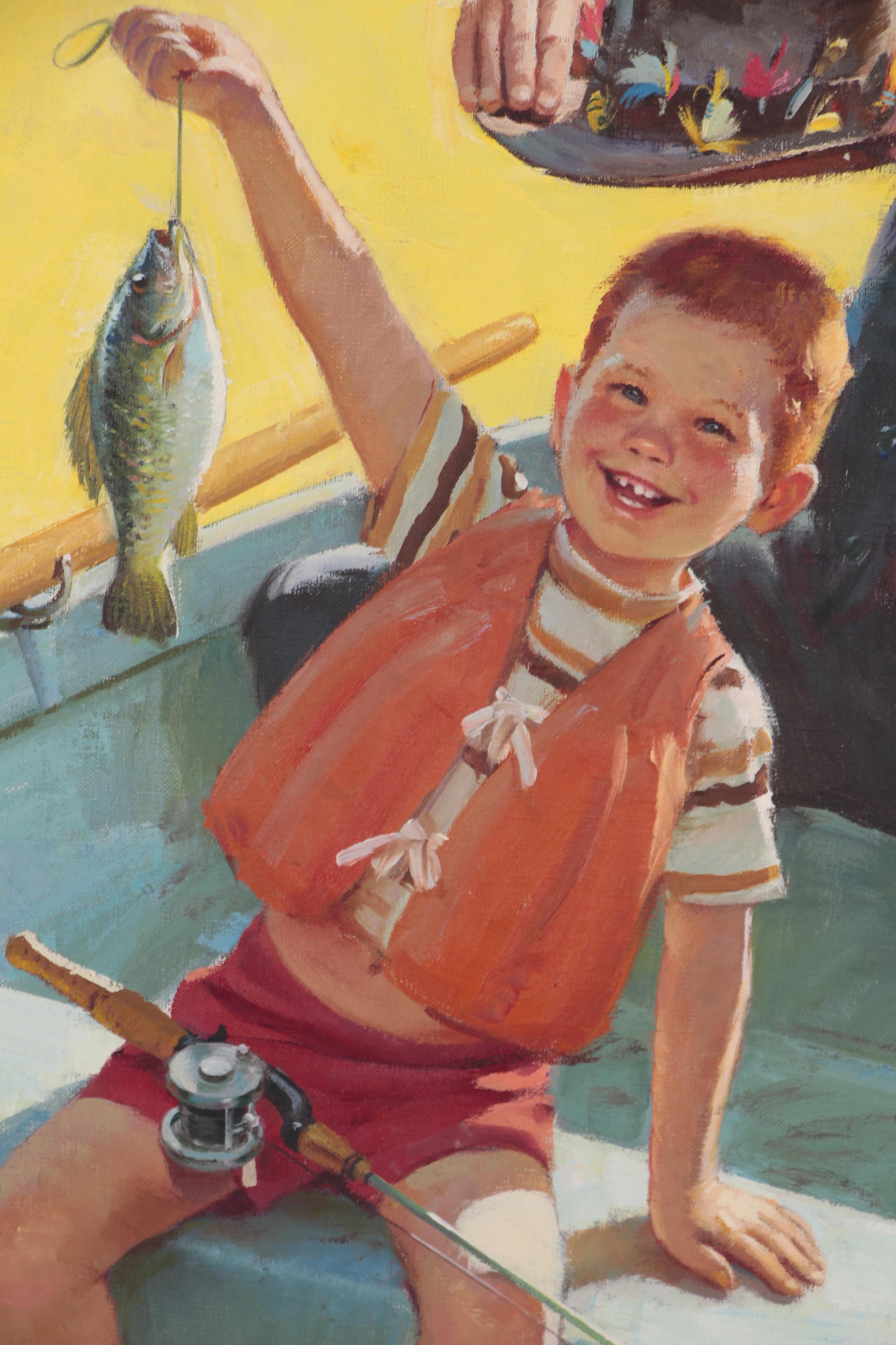 Duane Bryers Genre Oil Illustration of Boy Fishing