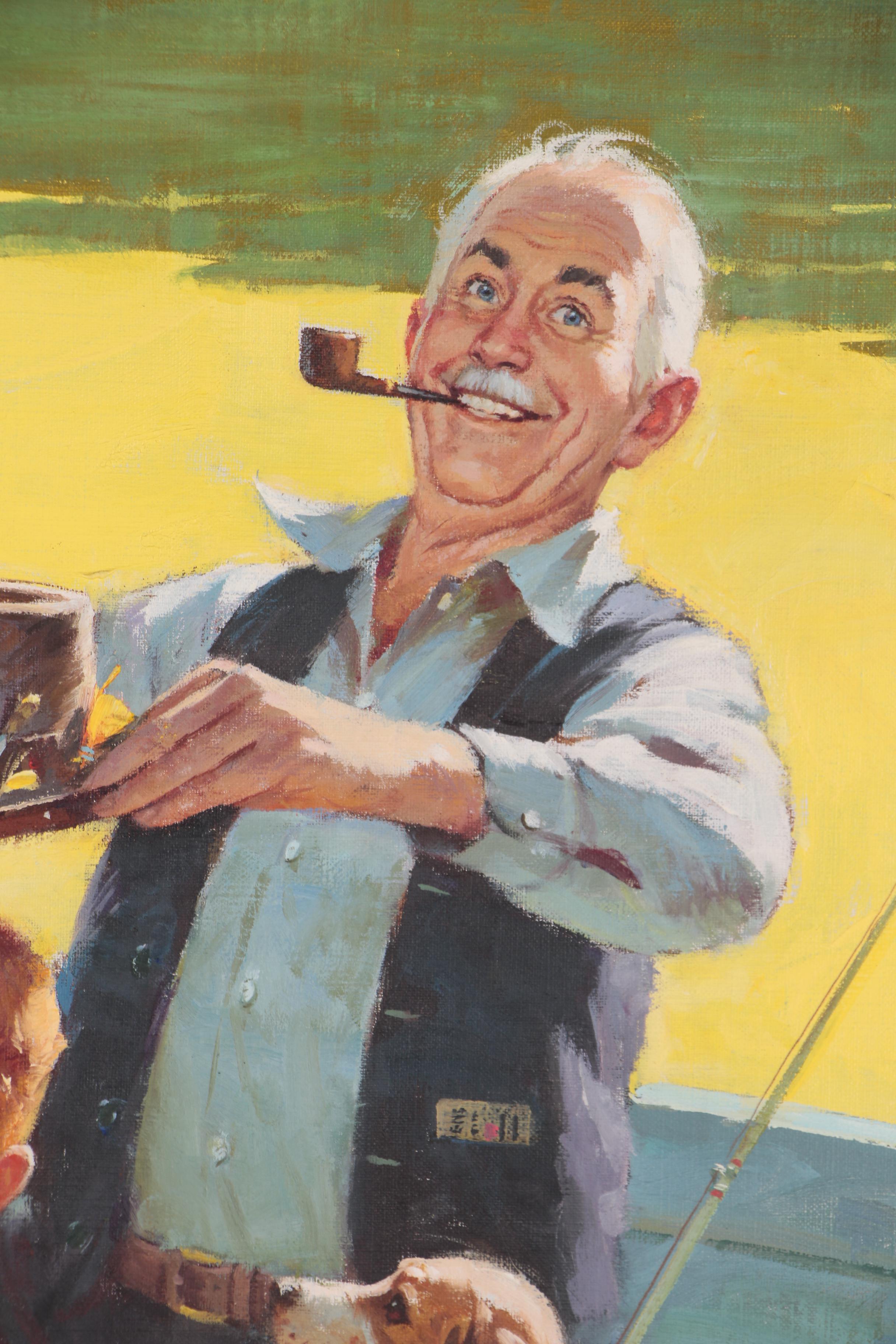 Duane Bryers Genre Oil Illustration of Boy Fishing