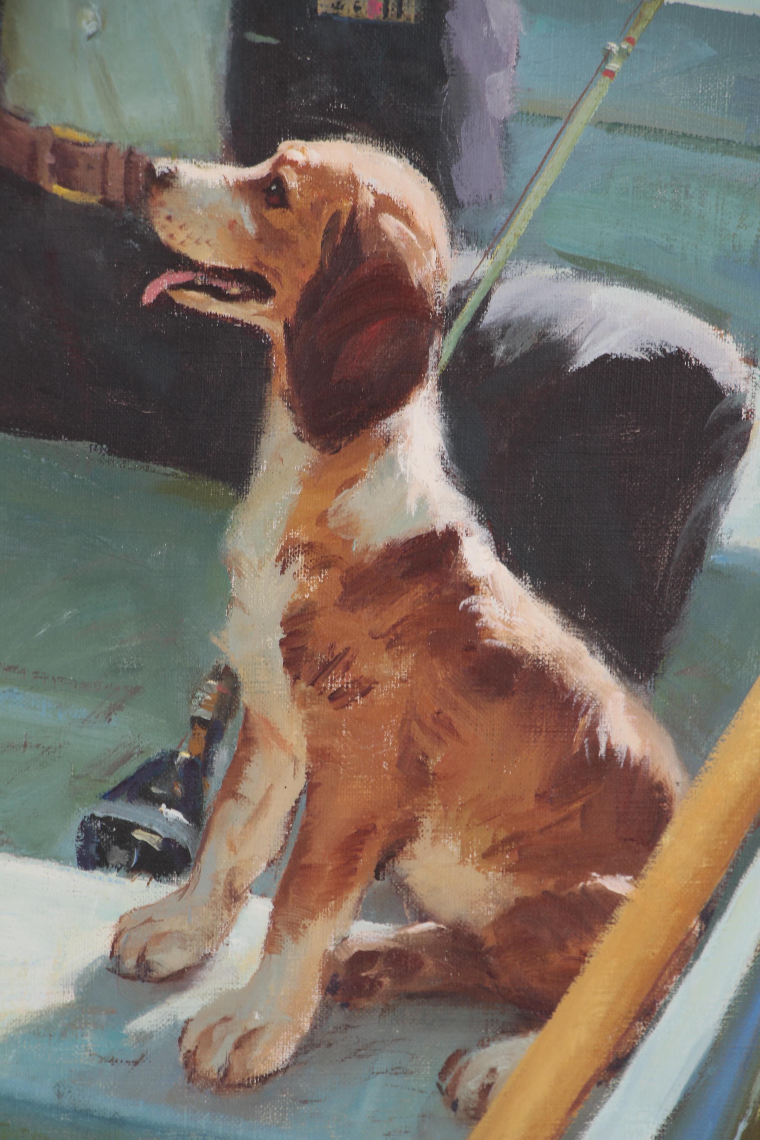 Duane Bryers Genre Oil Illustration of Boy Fishing