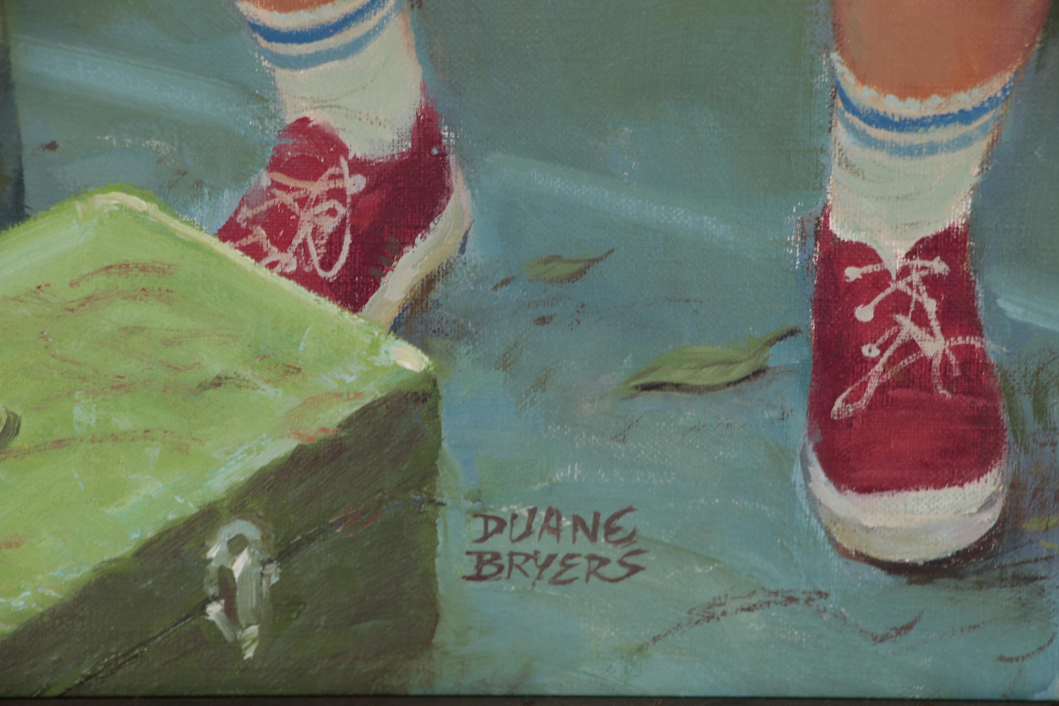 Duane Bryers Genre Oil Illustration of Boy Fishing