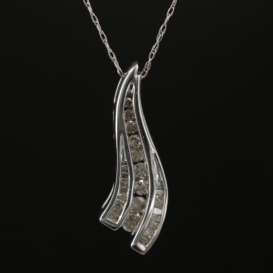 10K White Gold Diamond Pendant Necklace