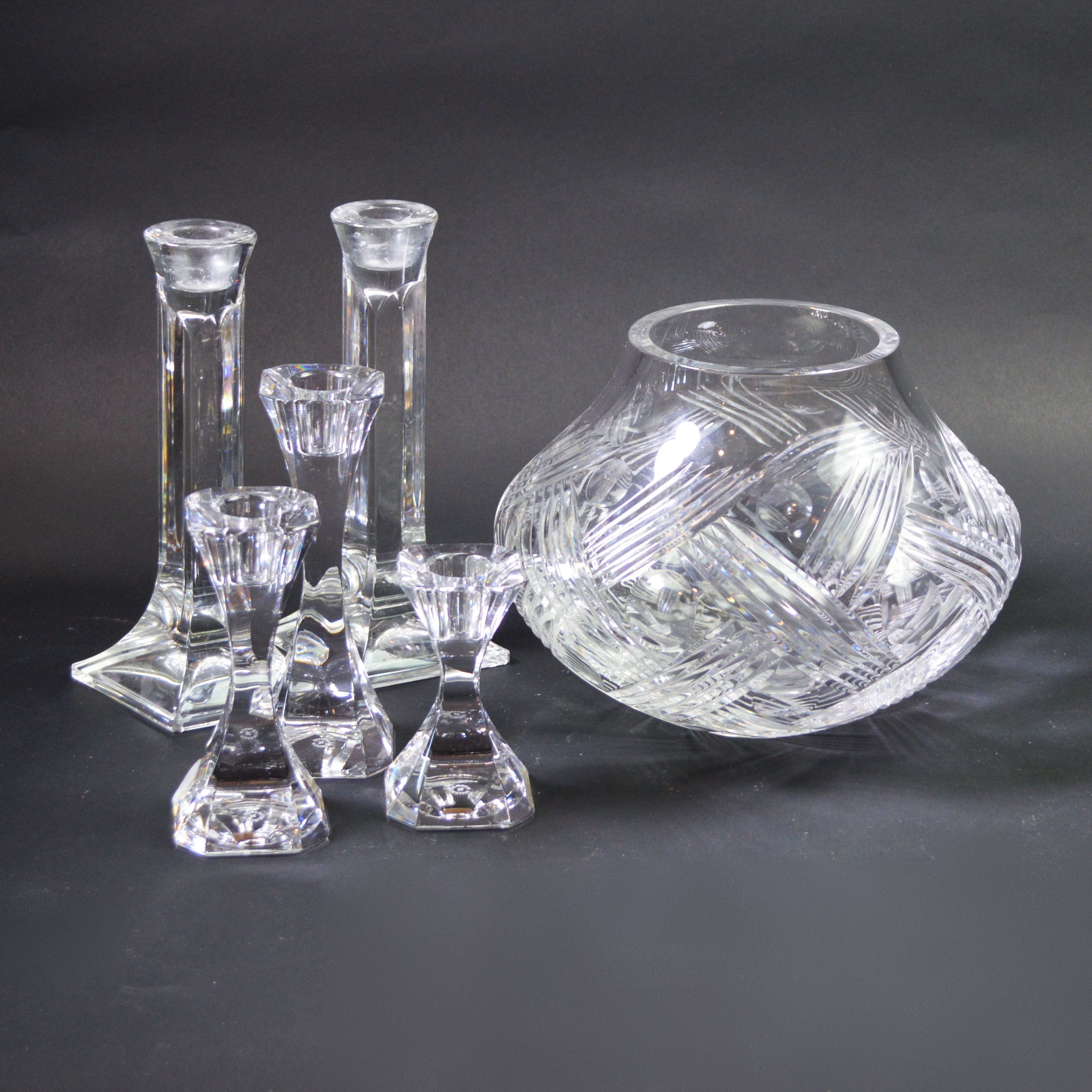 Villeroy & Boch Crystal Candlestick Trio, with Other Vase and Candlesticks