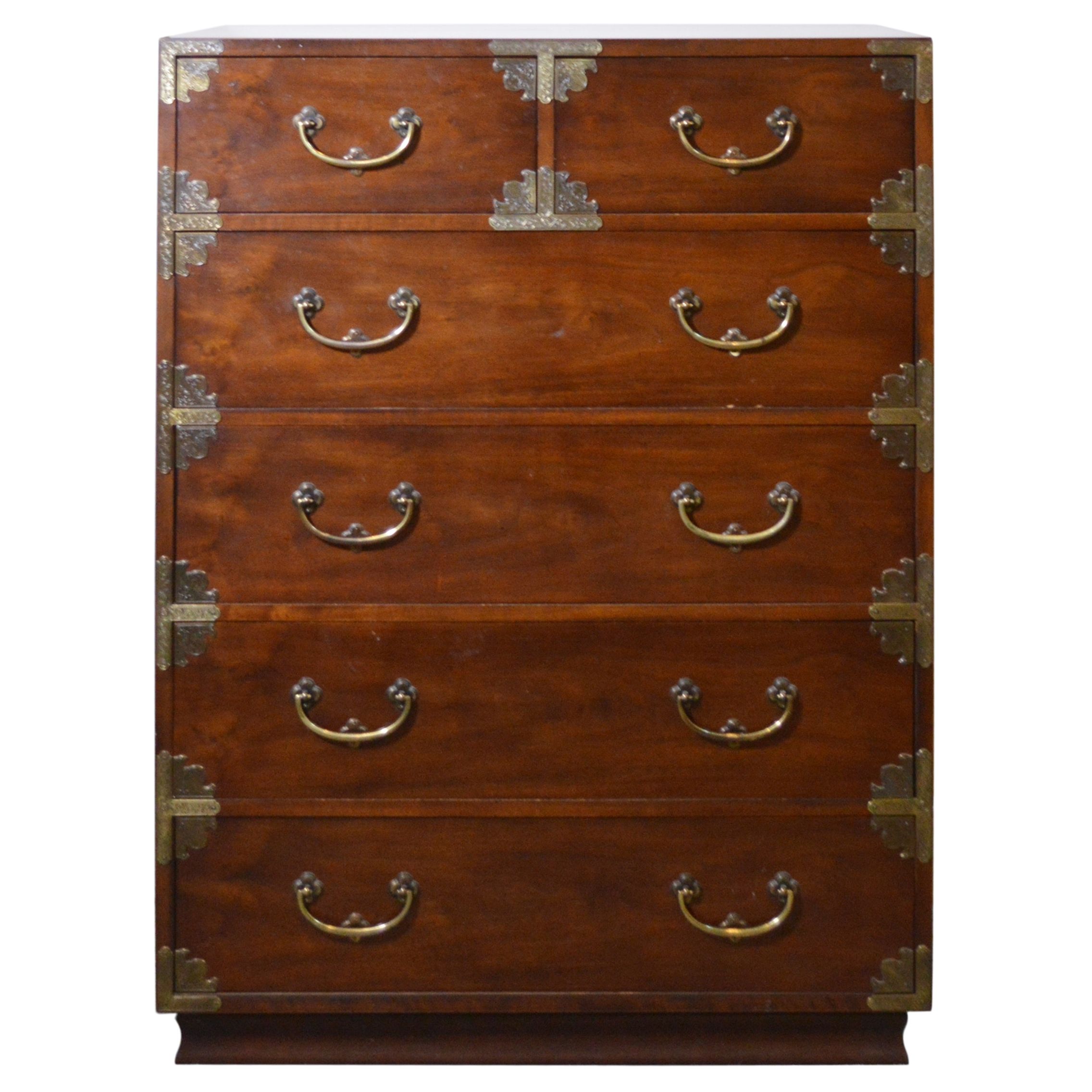 Henredon "Pan Asian" Tansu Campaign Style Mahogany Chest of Drawers