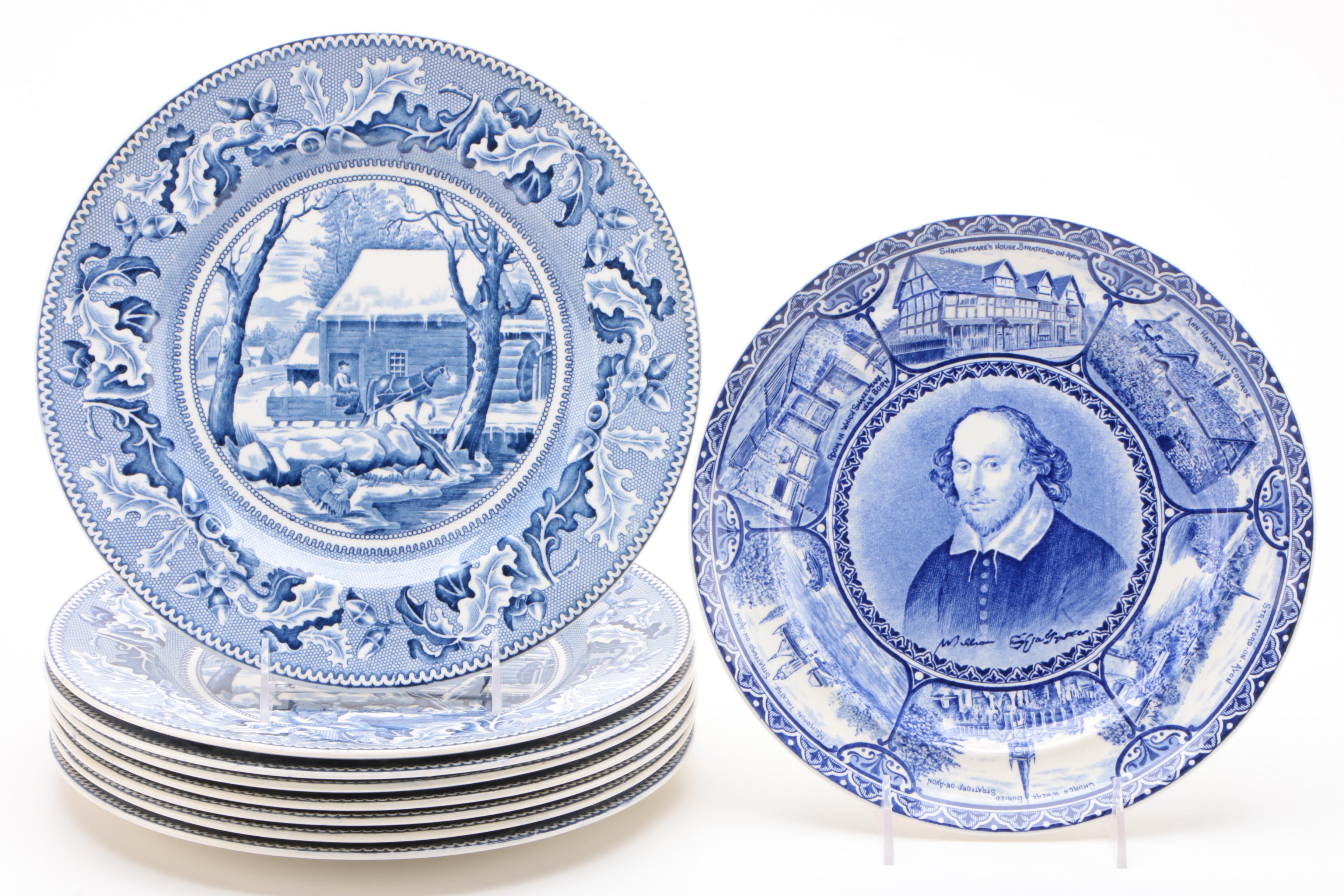 Johnson Bros "Historic America" and Other Blue Transferware Plates