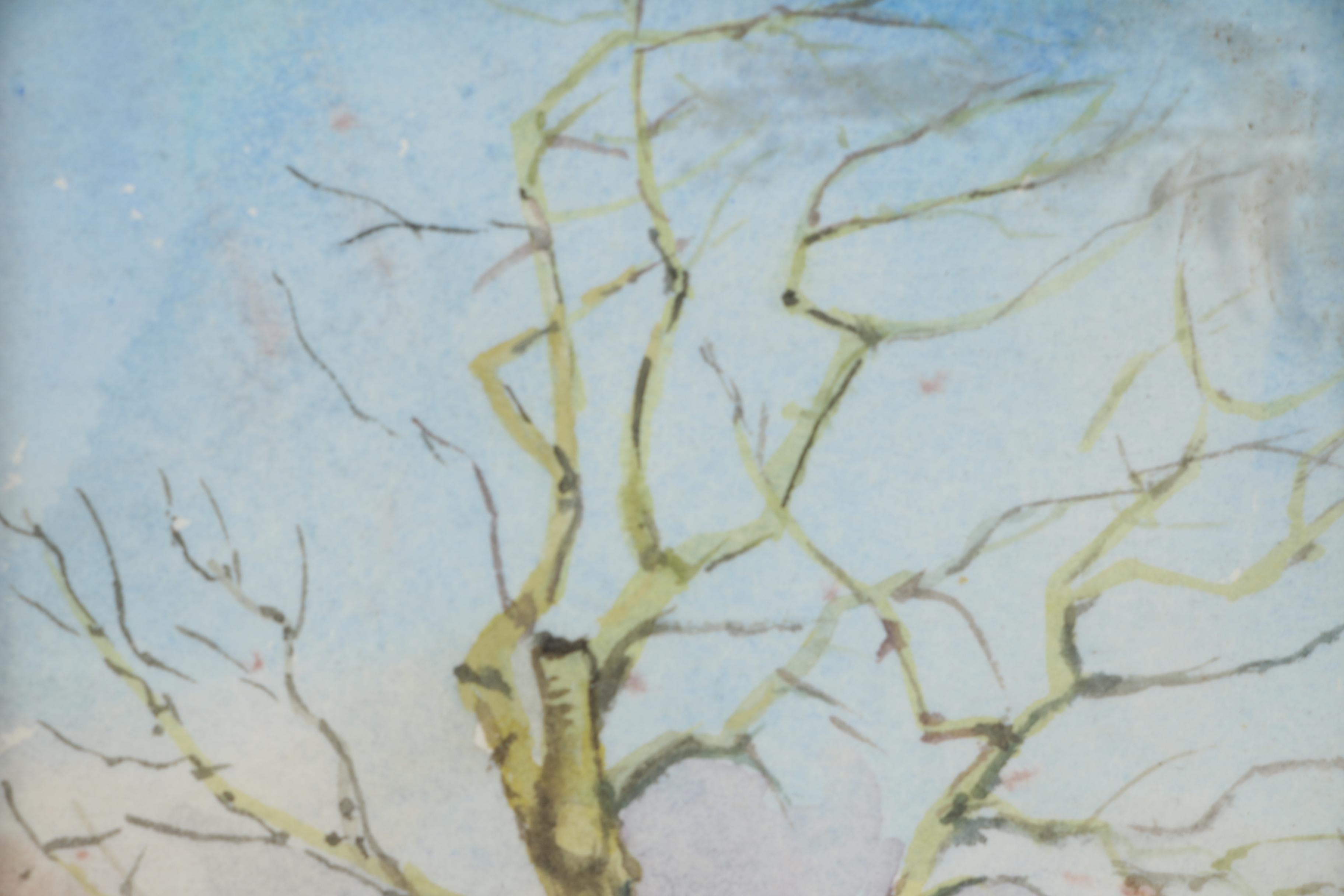 Richard Alden Burt Watercolor Painting of Birch Tree