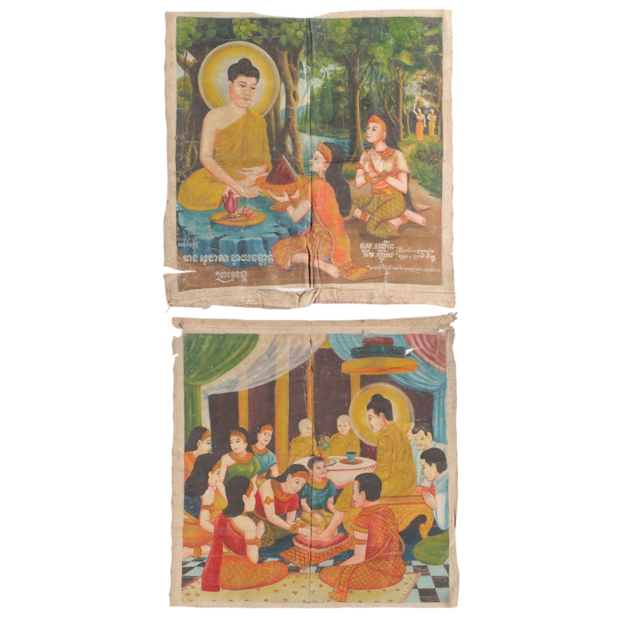 Cambodian Gouache Paintings of the Life of the Buddha