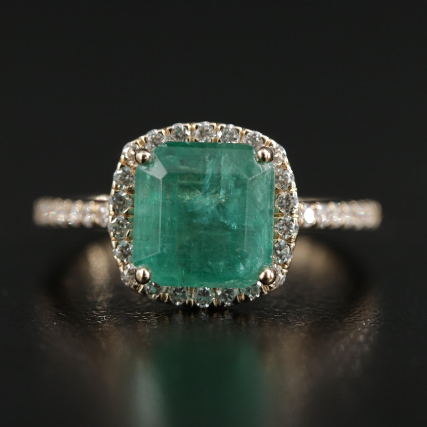 14K Yellow Gold 2.89 CT Emerald and Diamond Ring