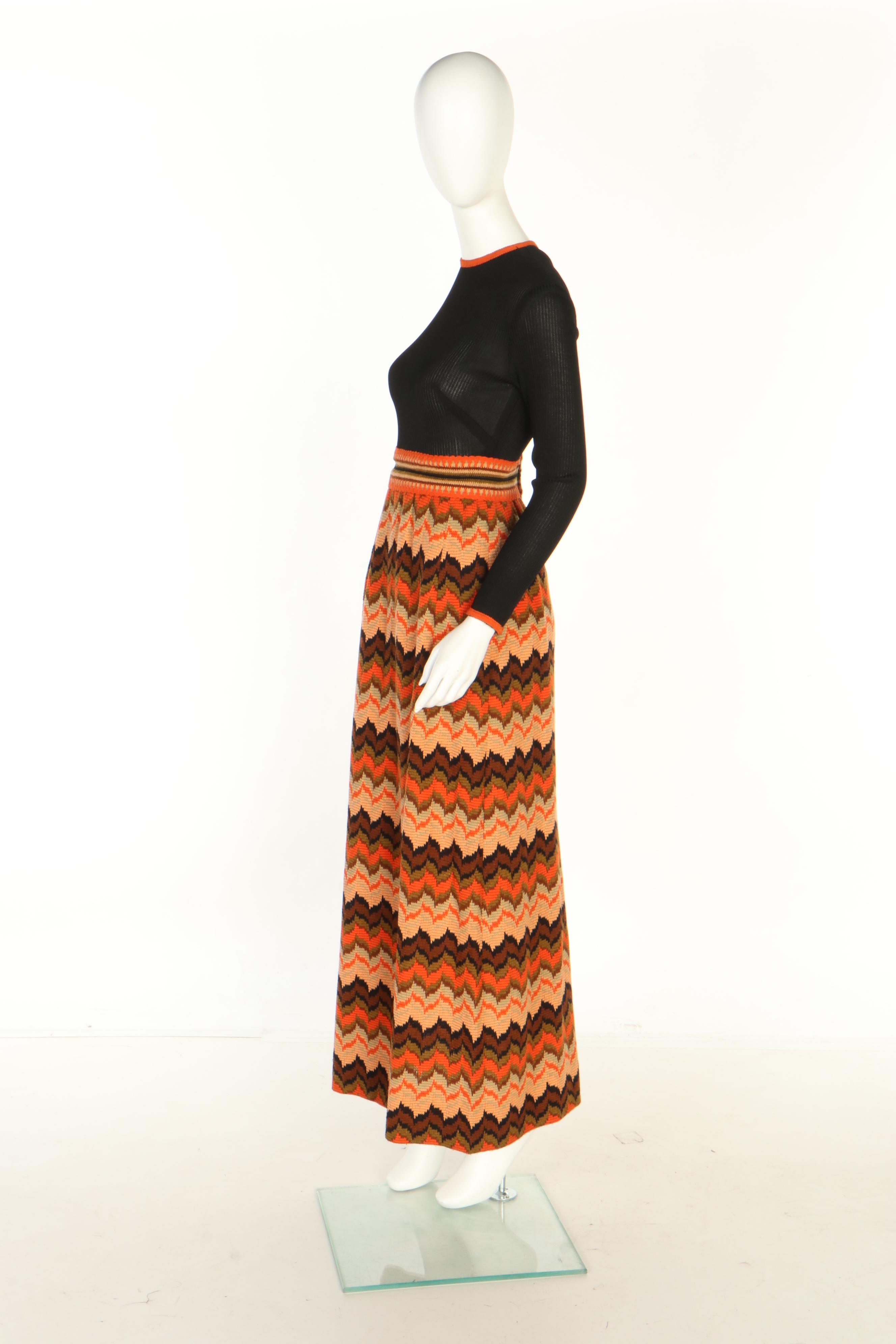 Saks Fifth Avenue Flame Stitch Wool Blend Knit Dress and Wrap, 1960s Vintage