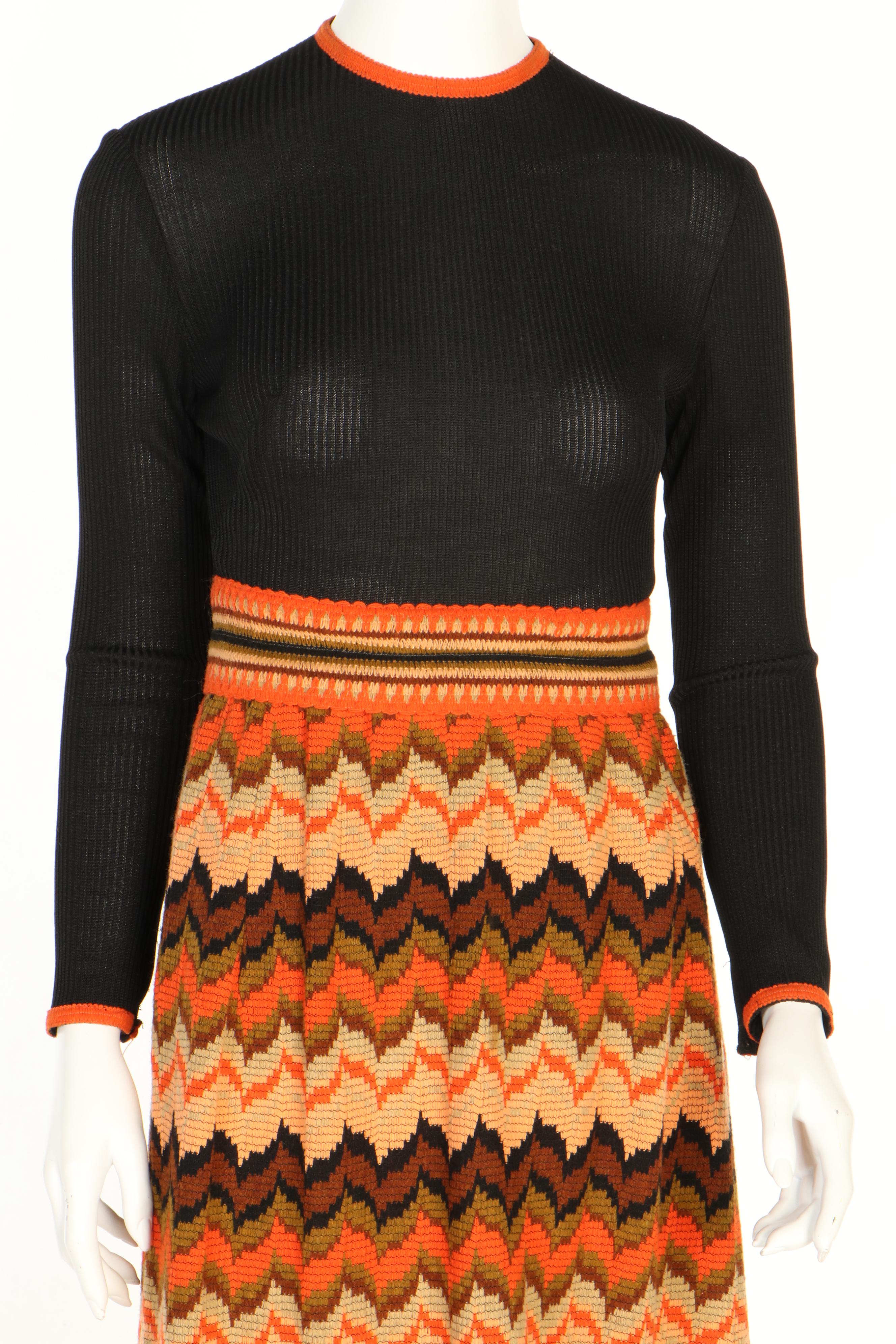Saks Fifth Avenue Flame Stitch Wool Blend Knit Dress and Wrap, 1960s Vintage