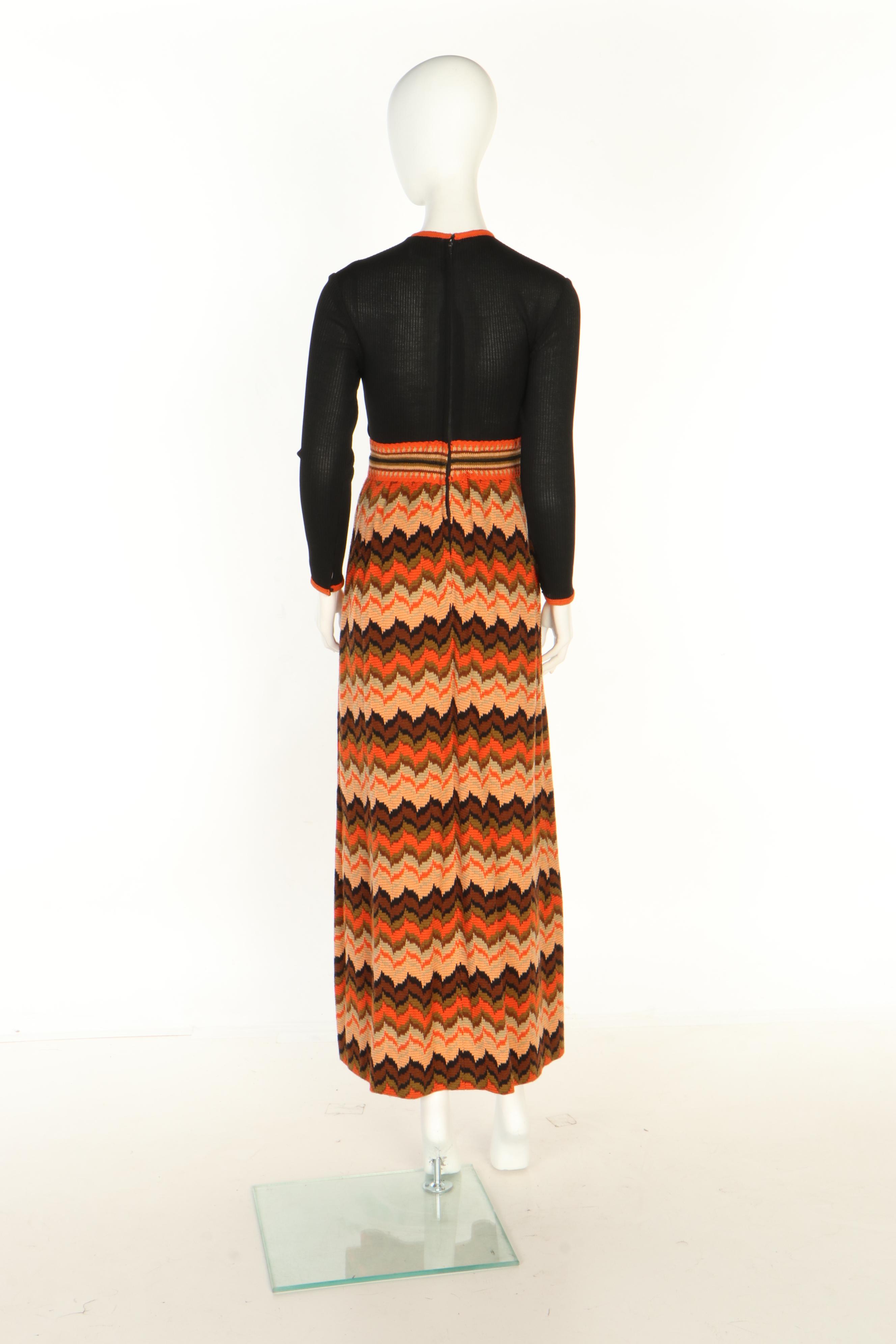 Saks Fifth Avenue Flame Stitch Wool Blend Knit Dress and Wrap, 1960s Vintage