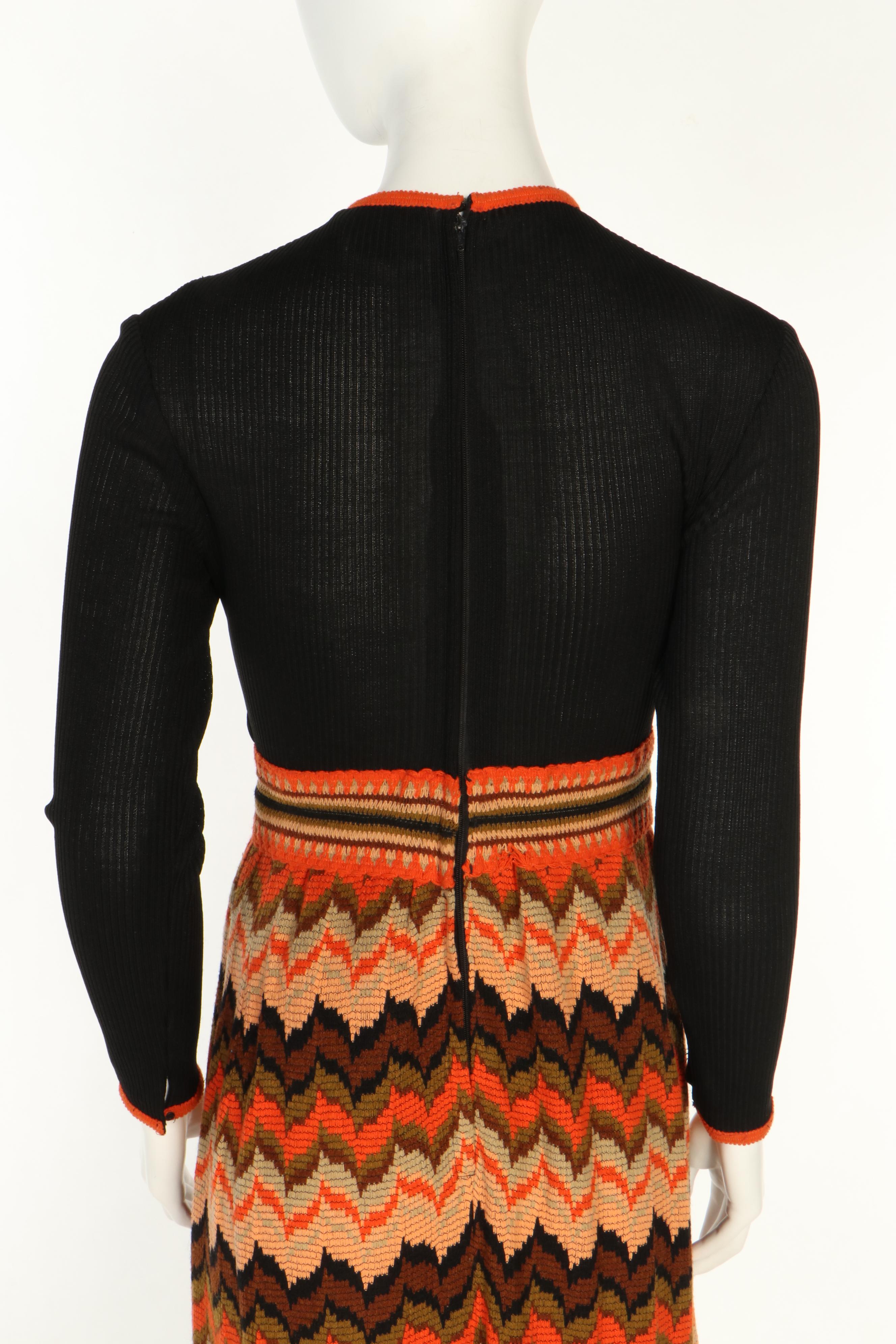 Saks Fifth Avenue Flame Stitch Wool Blend Knit Dress and Wrap, 1960s Vintage