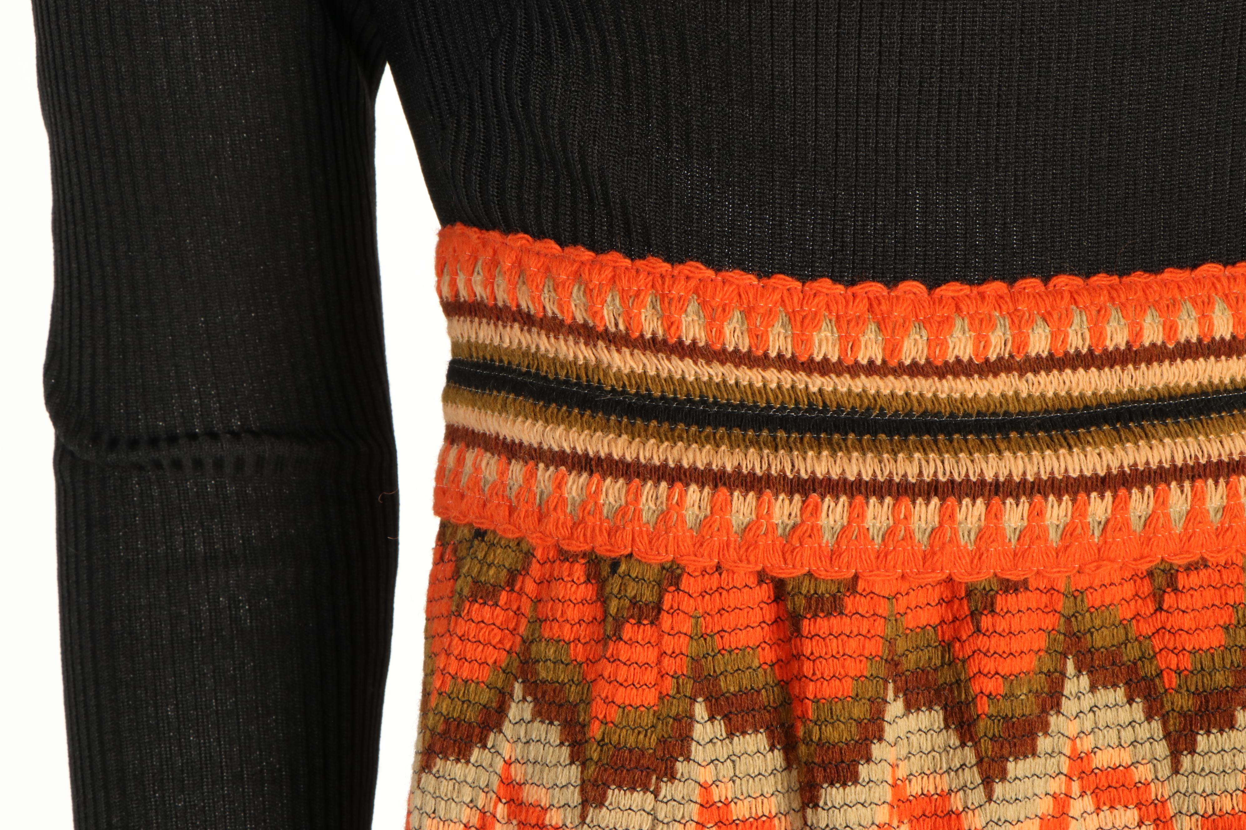 Saks Fifth Avenue Flame Stitch Wool Blend Knit Dress and Wrap, 1960s Vintage