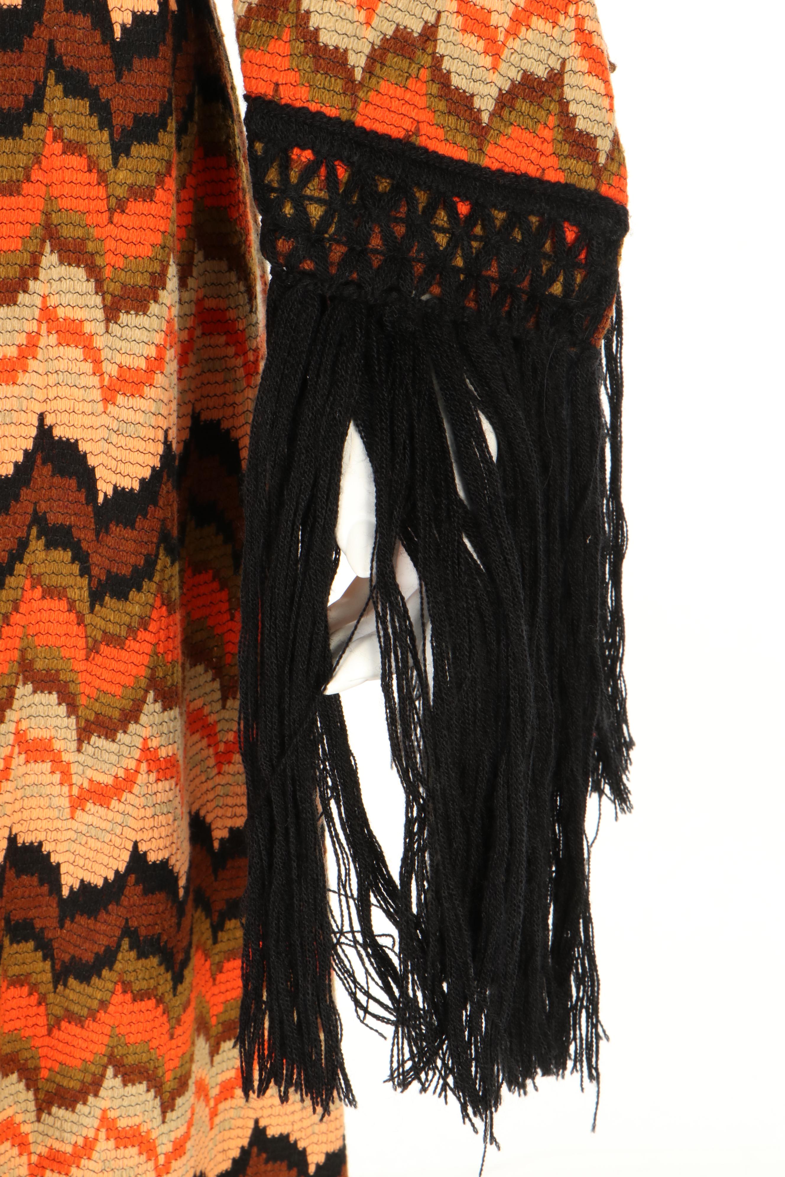 Saks Fifth Avenue Flame Stitch Wool Blend Knit Dress and Wrap, 1960s Vintage