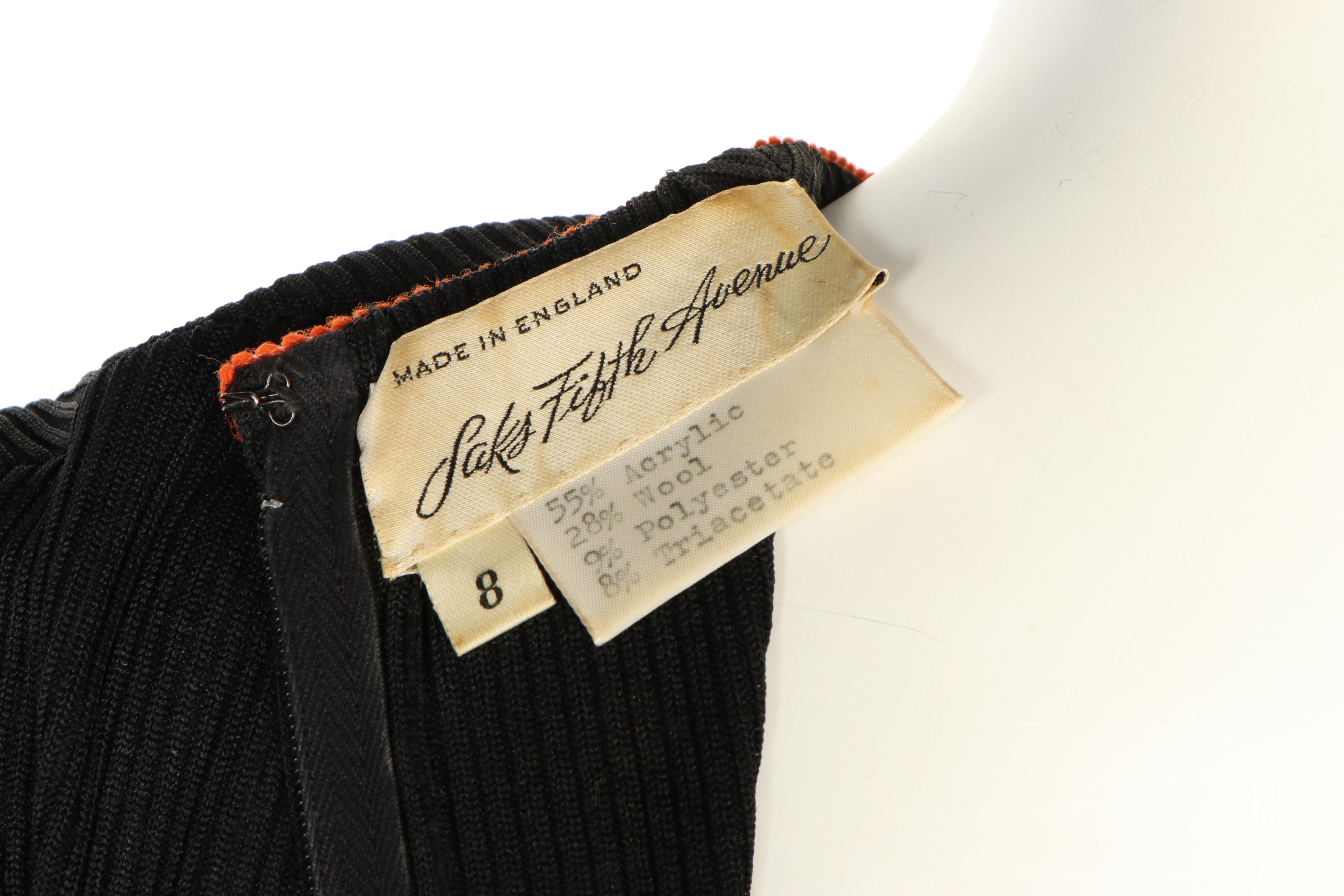 Saks Fifth Avenue Flame Stitch Wool Blend Knit Dress and Wrap, 1960s Vintage