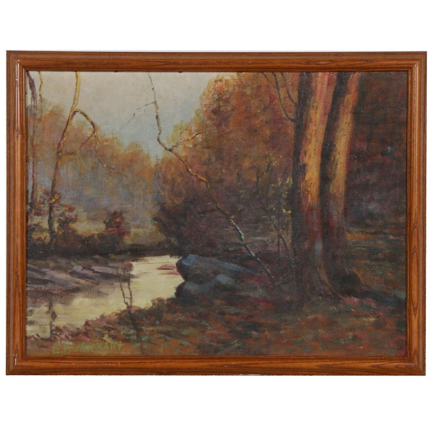 Emerson Burkhart Autumn Forest Landscape Oil Painting, Early to Mid 20th Century