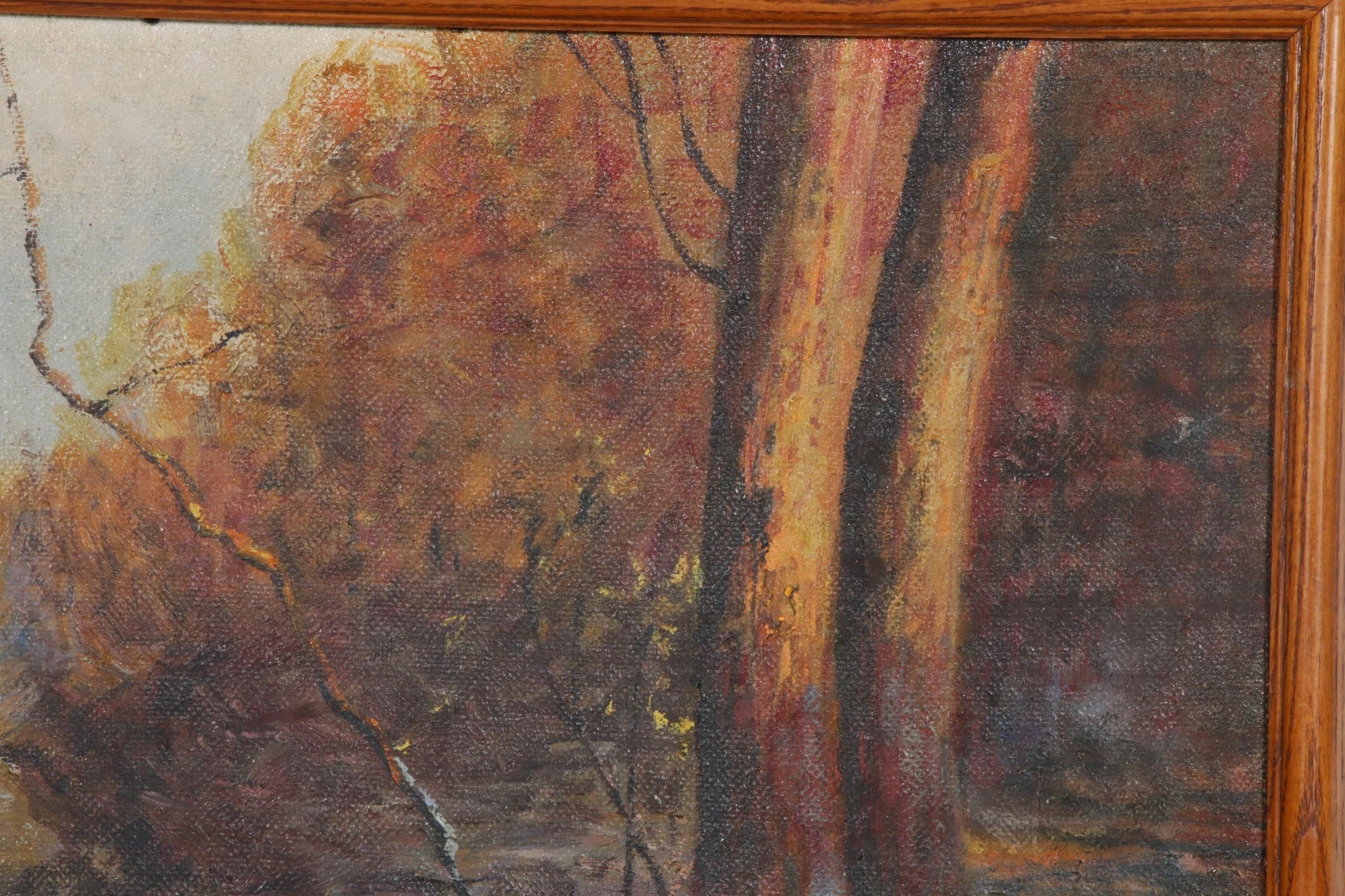 Emerson Burkhart Autumn Forest Landscape Oil Painting, Early to Mid 20th Century