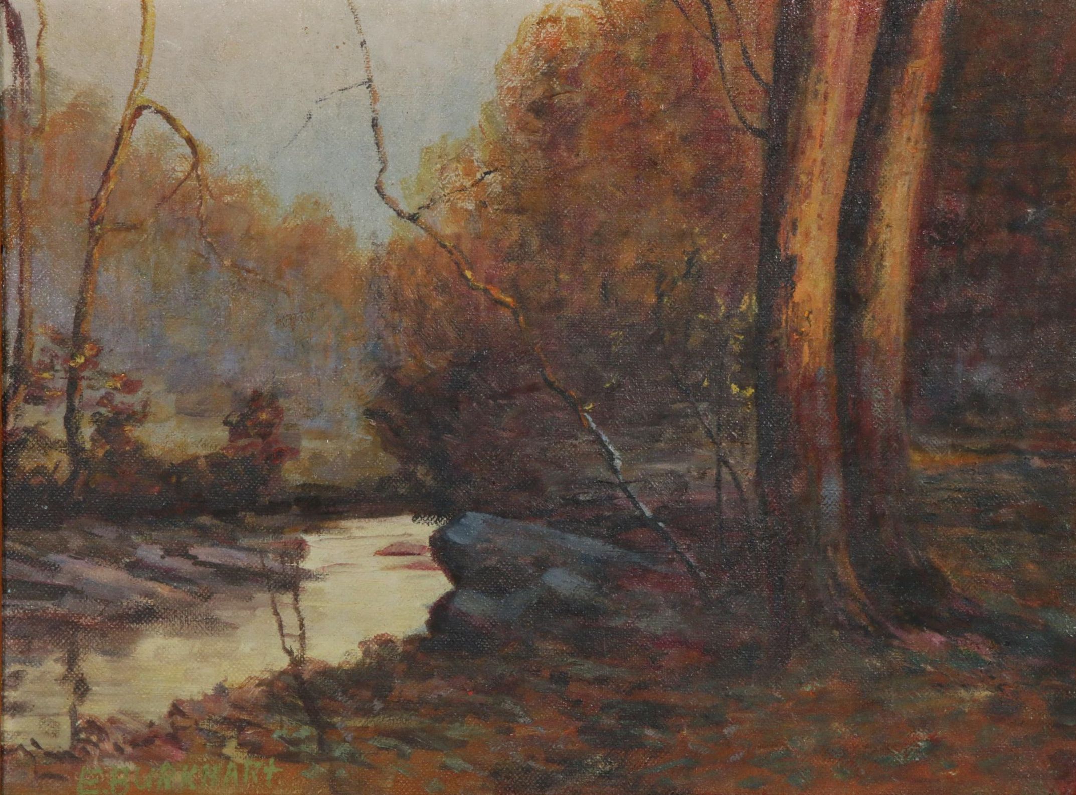 Emerson Burkhart Autumn Forest Landscape Oil Painting, Early to Mid 20th Century