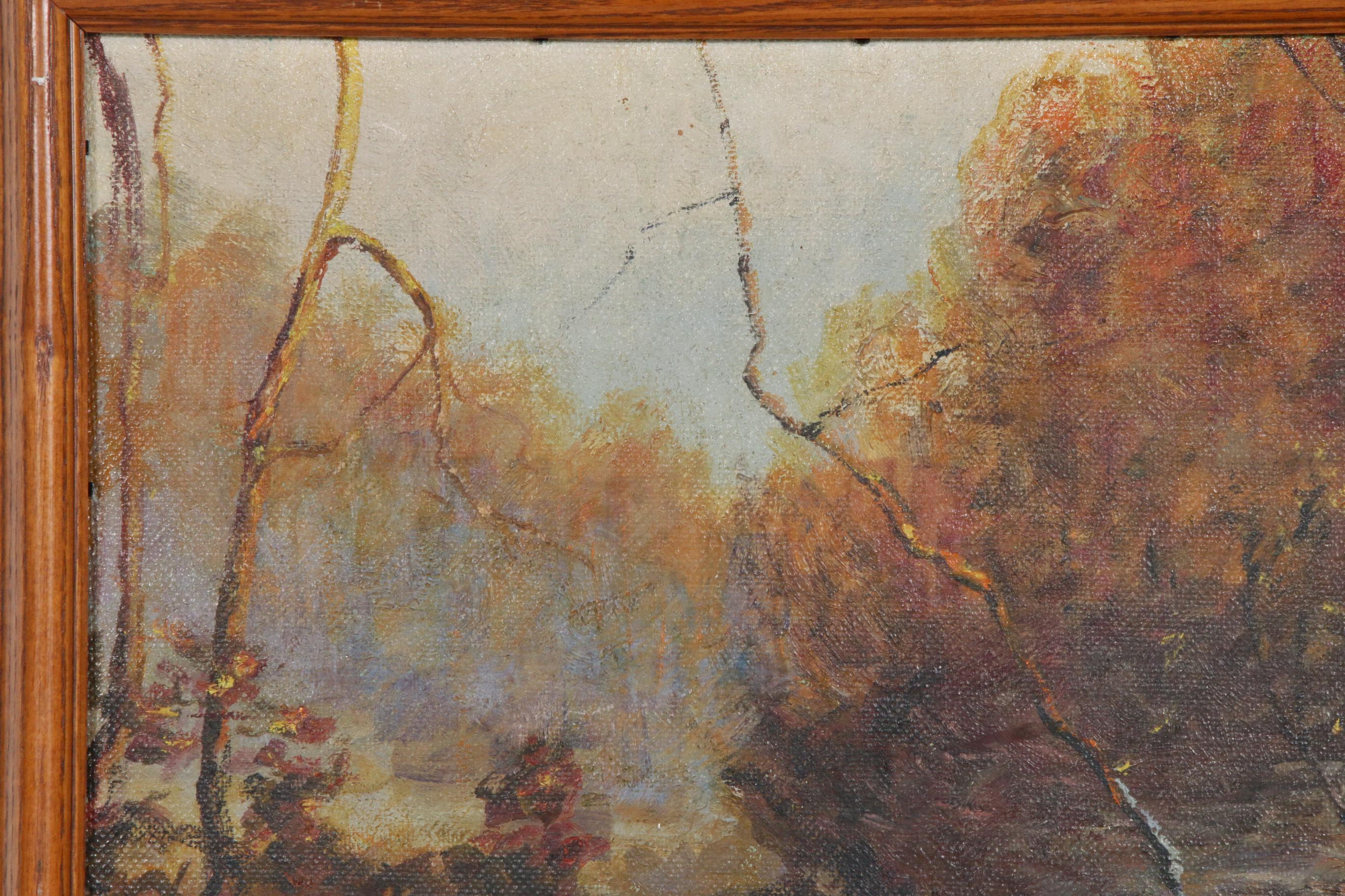 Emerson Burkhart Autumn Forest Landscape Oil Painting, Early to Mid 20th Century