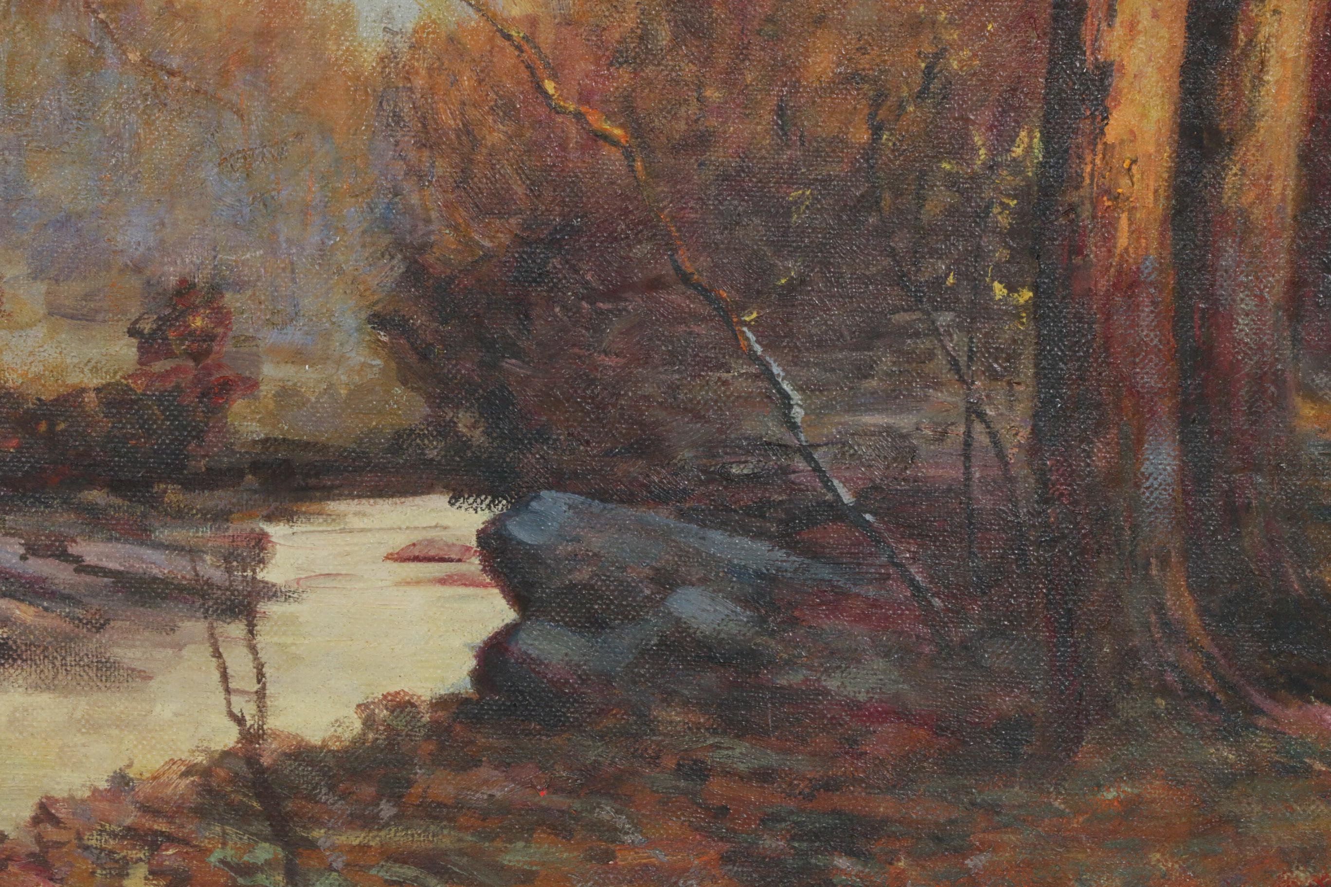 Emerson Burkhart Autumn Forest Landscape Oil Painting, Early to Mid 20th Century
