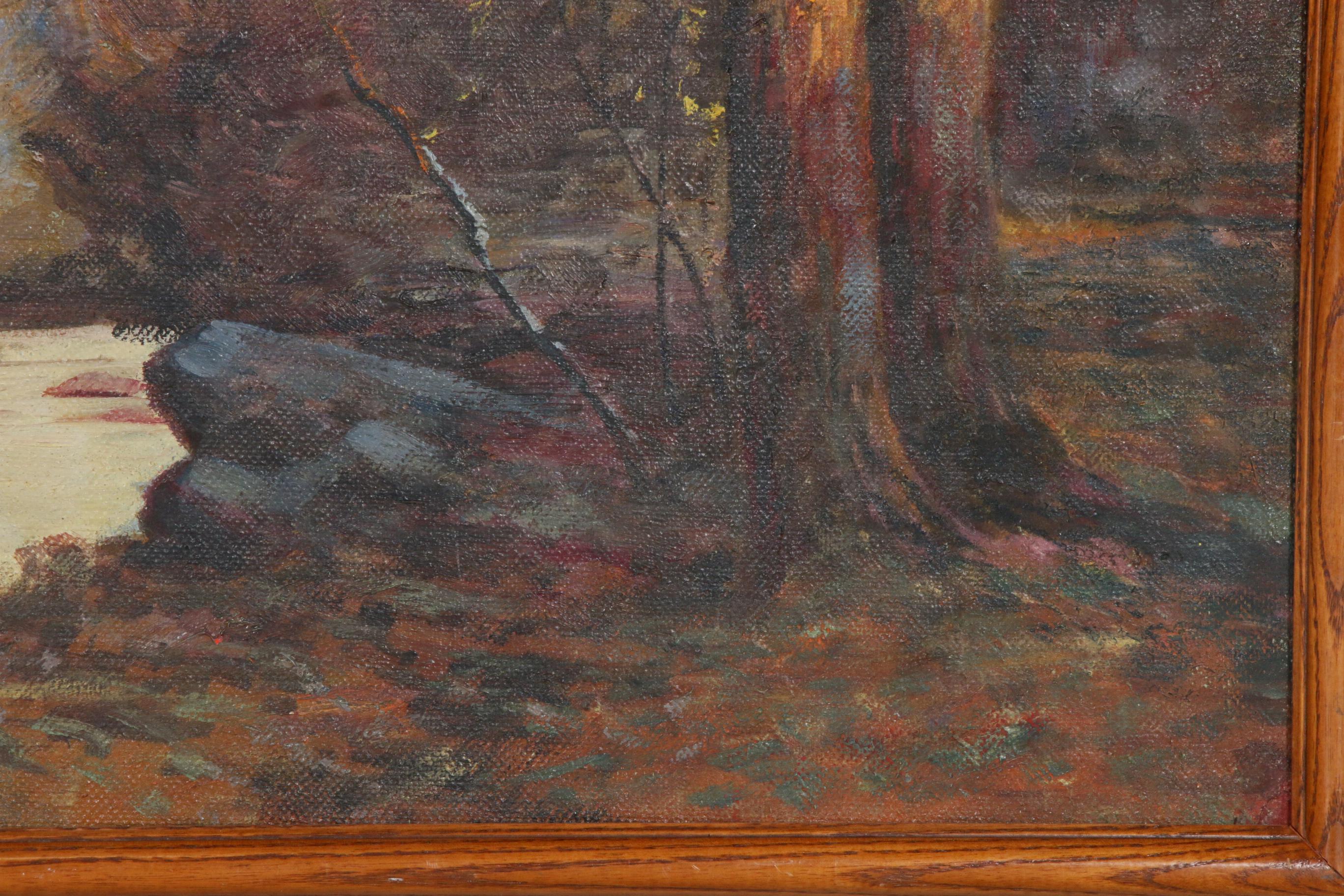 Emerson Burkhart Autumn Forest Landscape Oil Painting, Early to Mid 20th Century