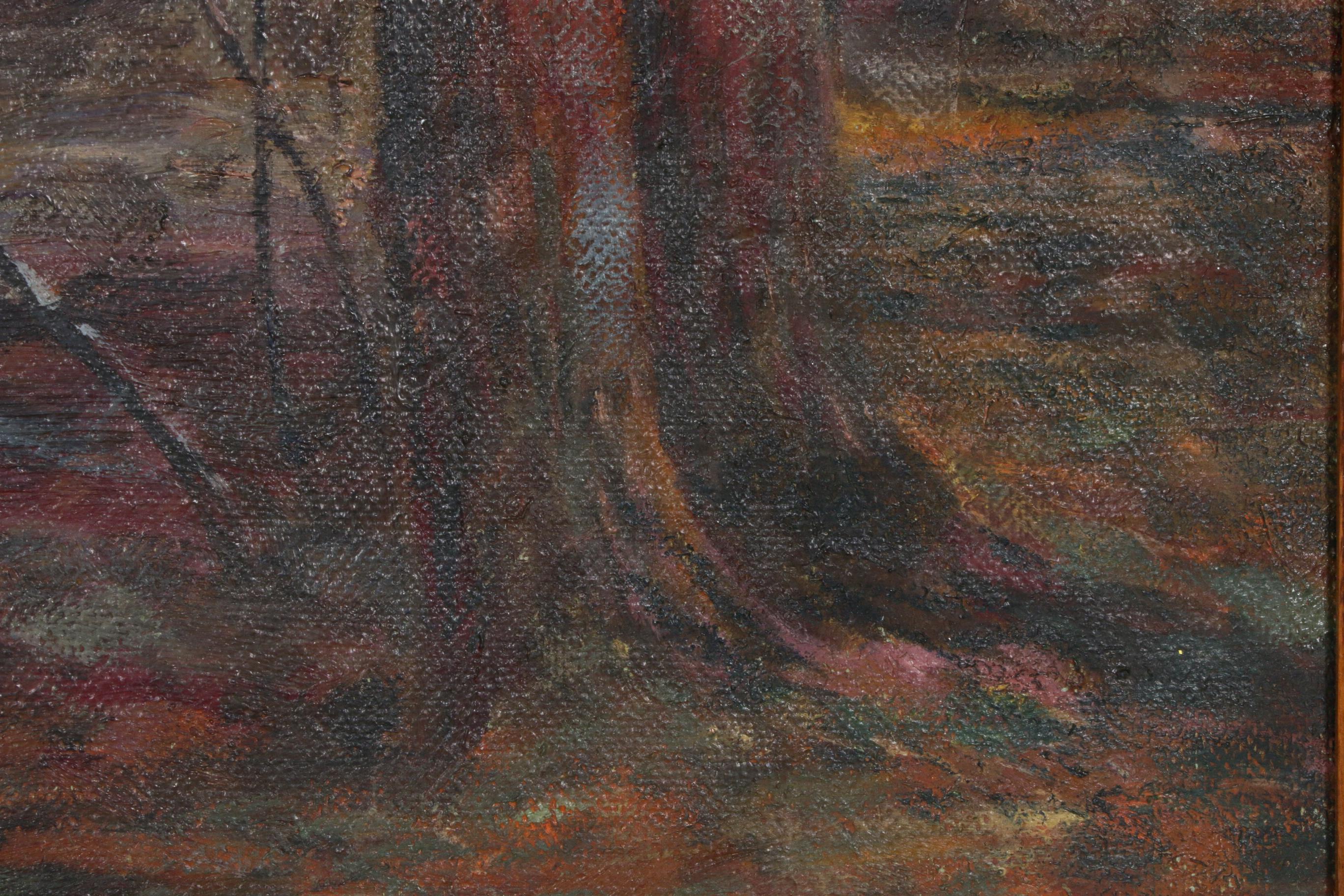 Emerson Burkhart Autumn Forest Landscape Oil Painting, Early to Mid 20th Century