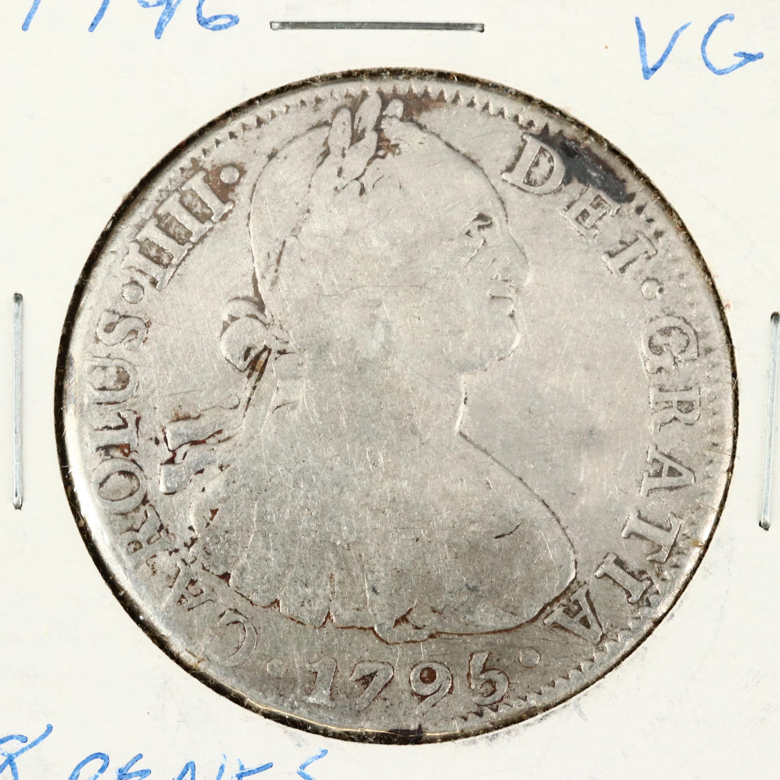 1796 Spanish Eight Reales Coin and 1898-O Morgan Silver Dollar