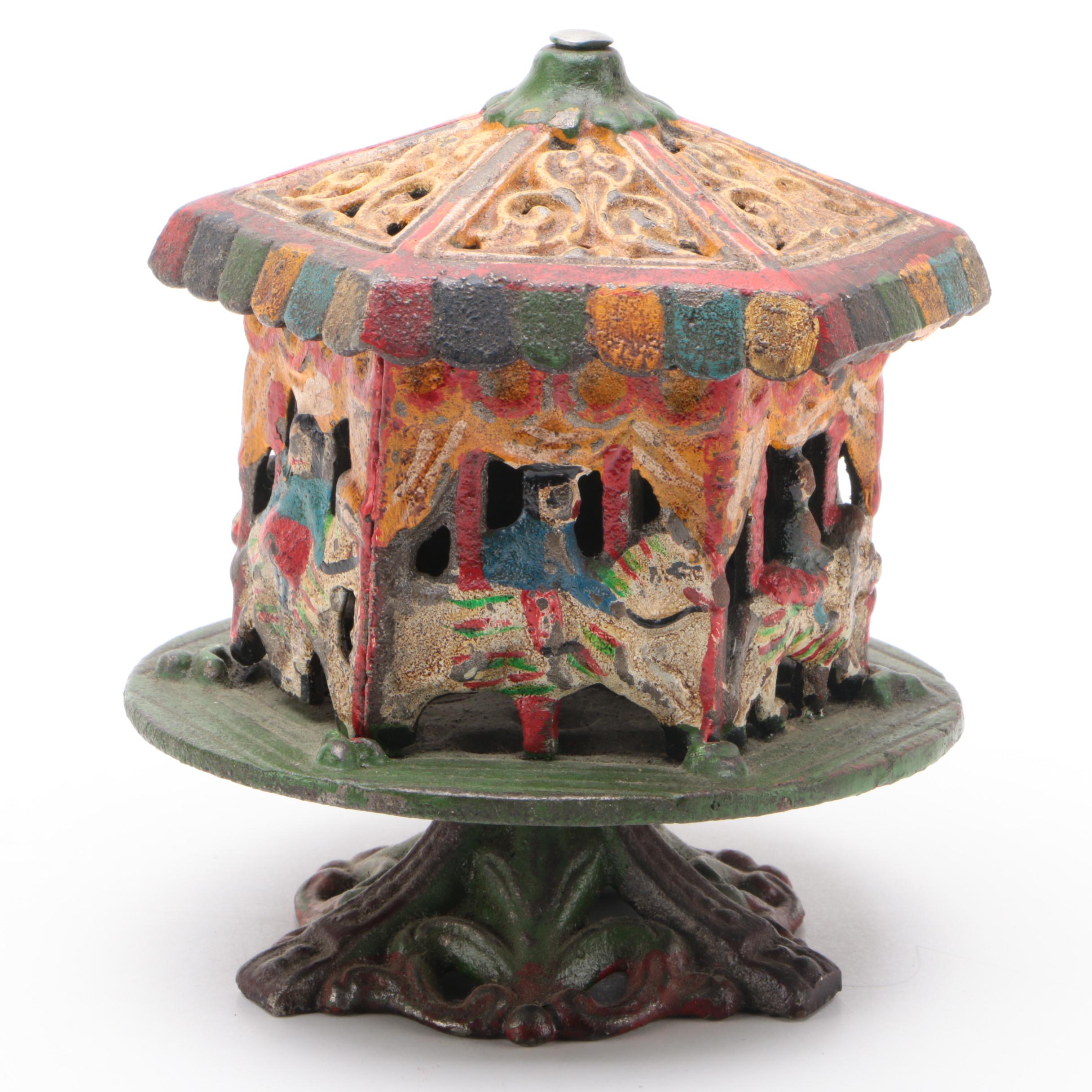 Carousel Merry-Go-Round Cast Iron Still Bank, 20th Century