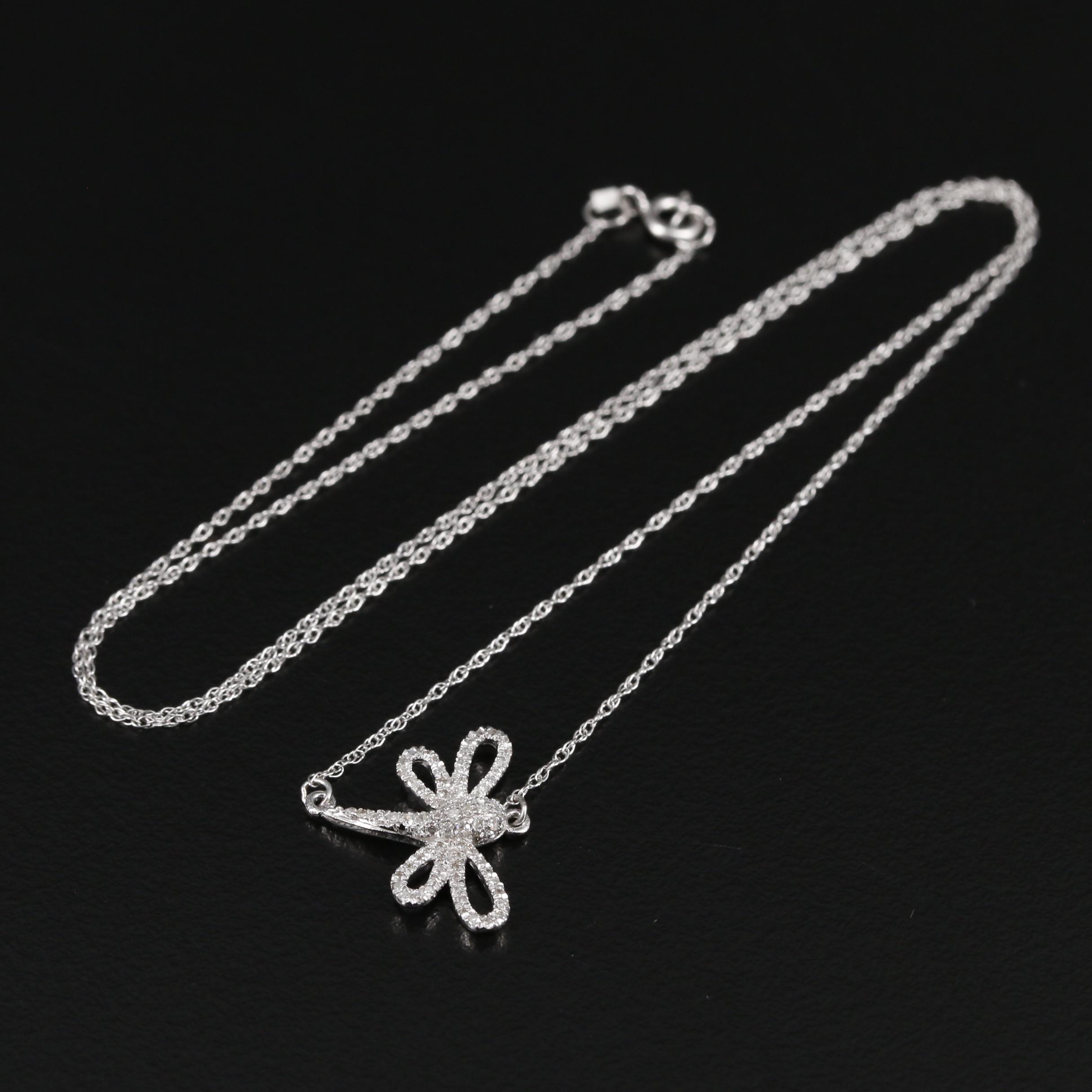 14K Gold Diamond Dragonfly Necklace