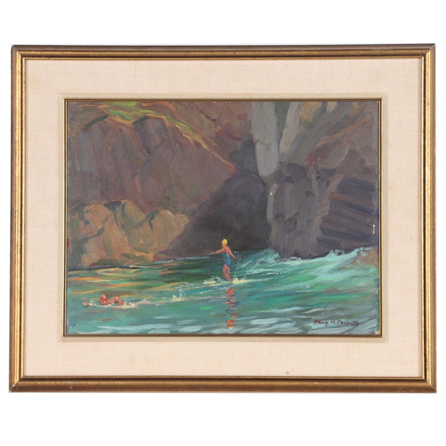 Alling MacKaye Clements Oil Painting of Coastal Ocean Swimmers