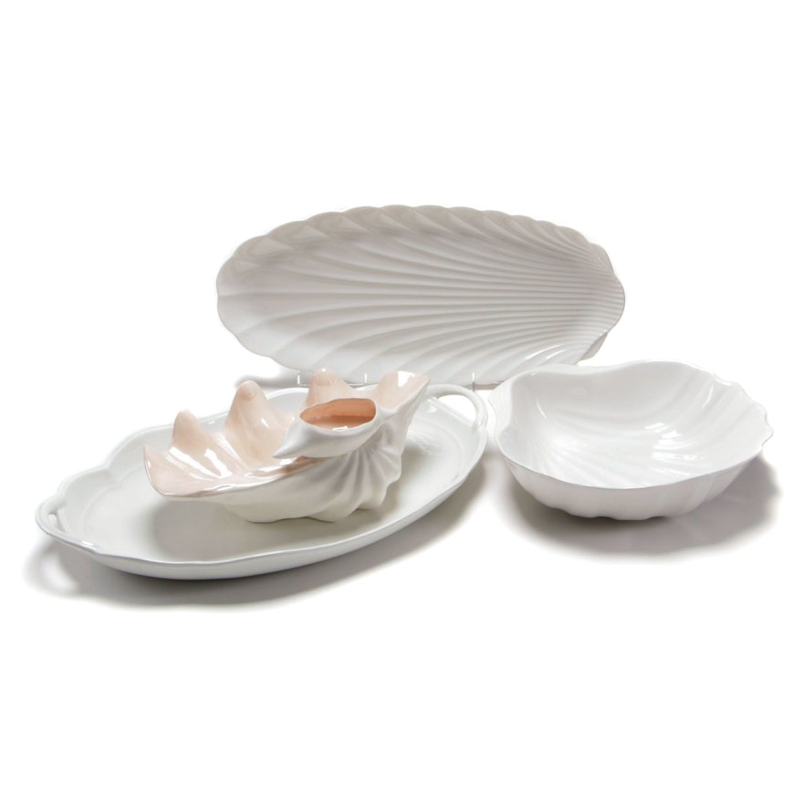 Studio Nova Ceramic Platter and Bowl with Other Shell Shaped Table Accessories