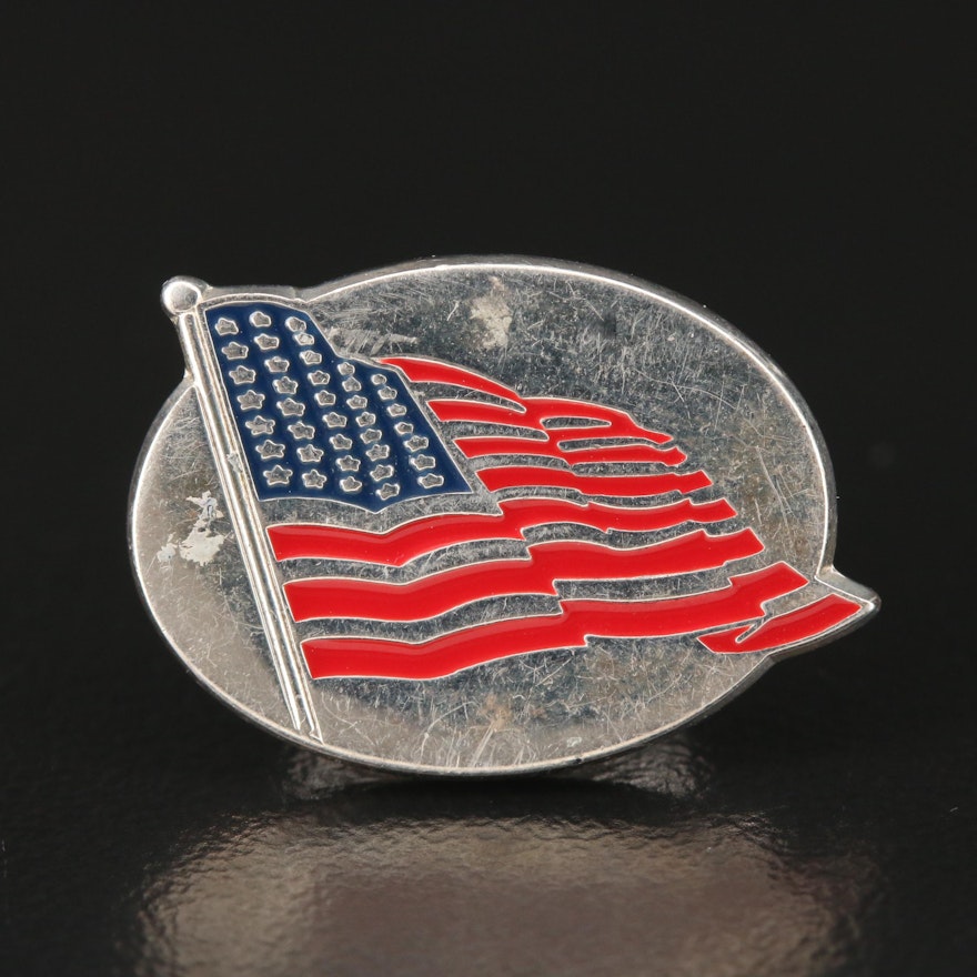 Tiffany & Co. Sterling Enamel American Flag Lapel Pin