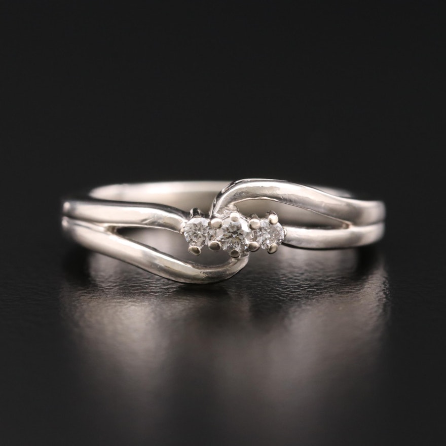 800 Silver Diamond Bypass Style Ring