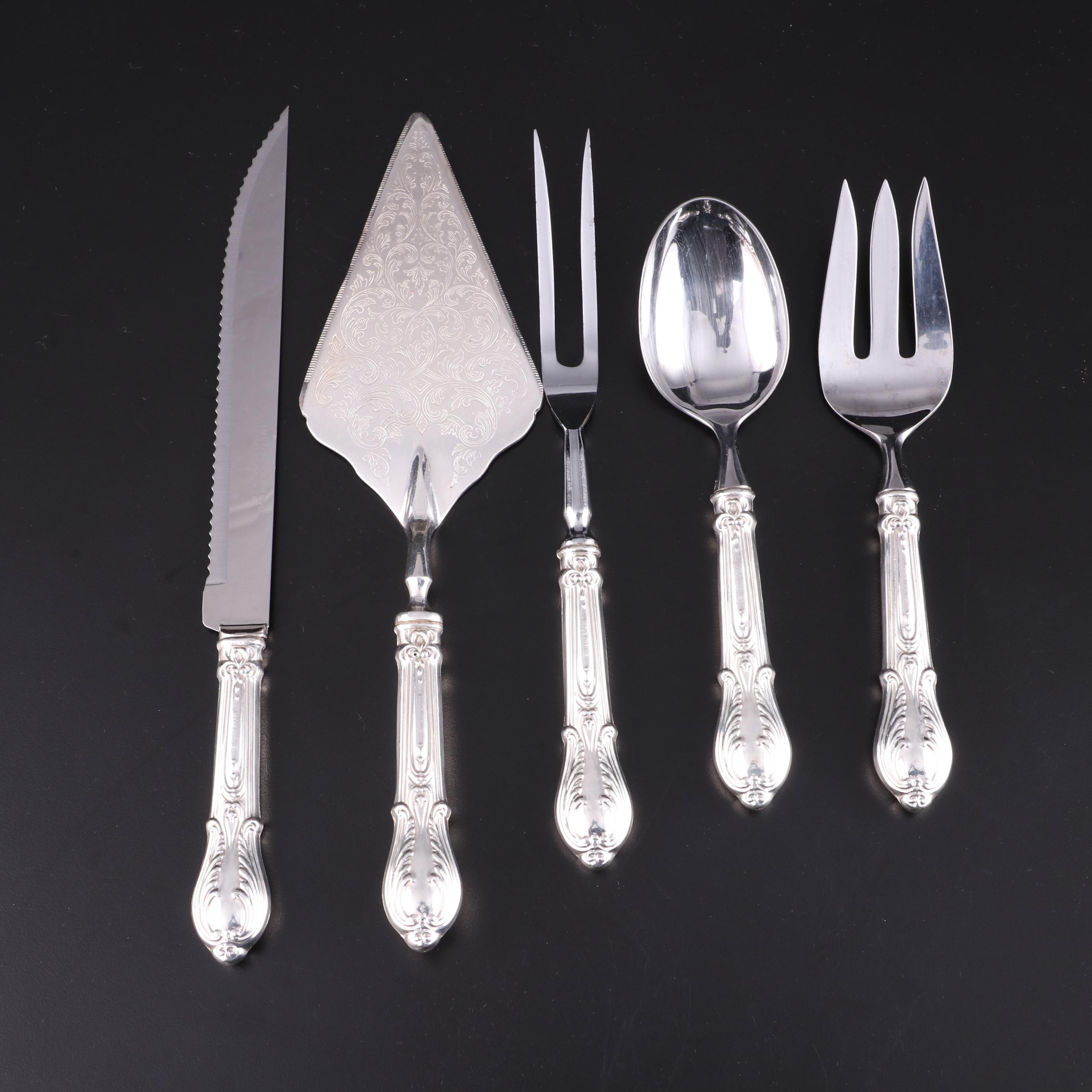 Crown Sterling Silver Handled Carving Set and Serving Utensils