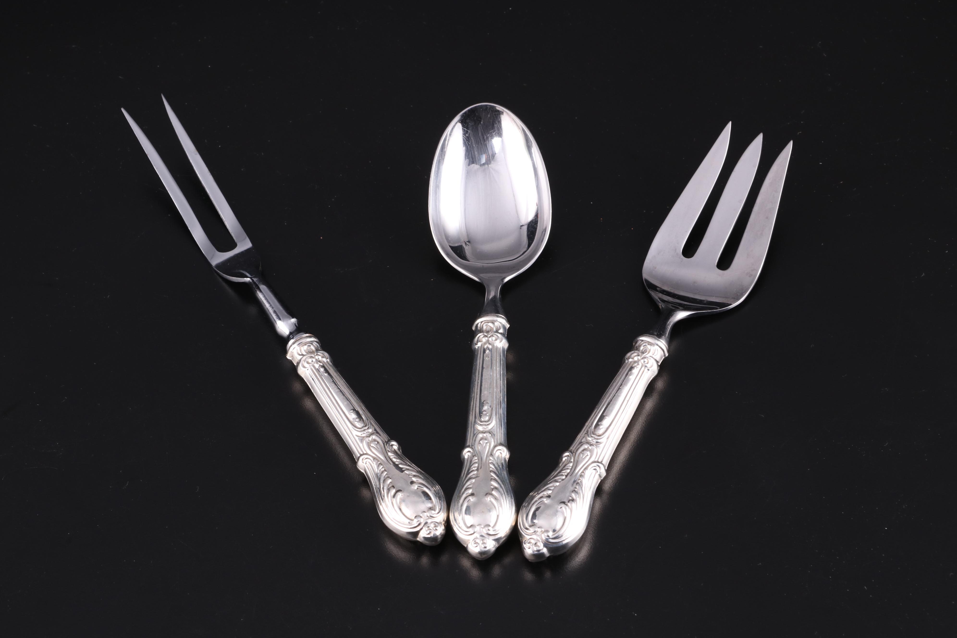 Crown Sterling Silver Handled Carving Set and Serving Utensils