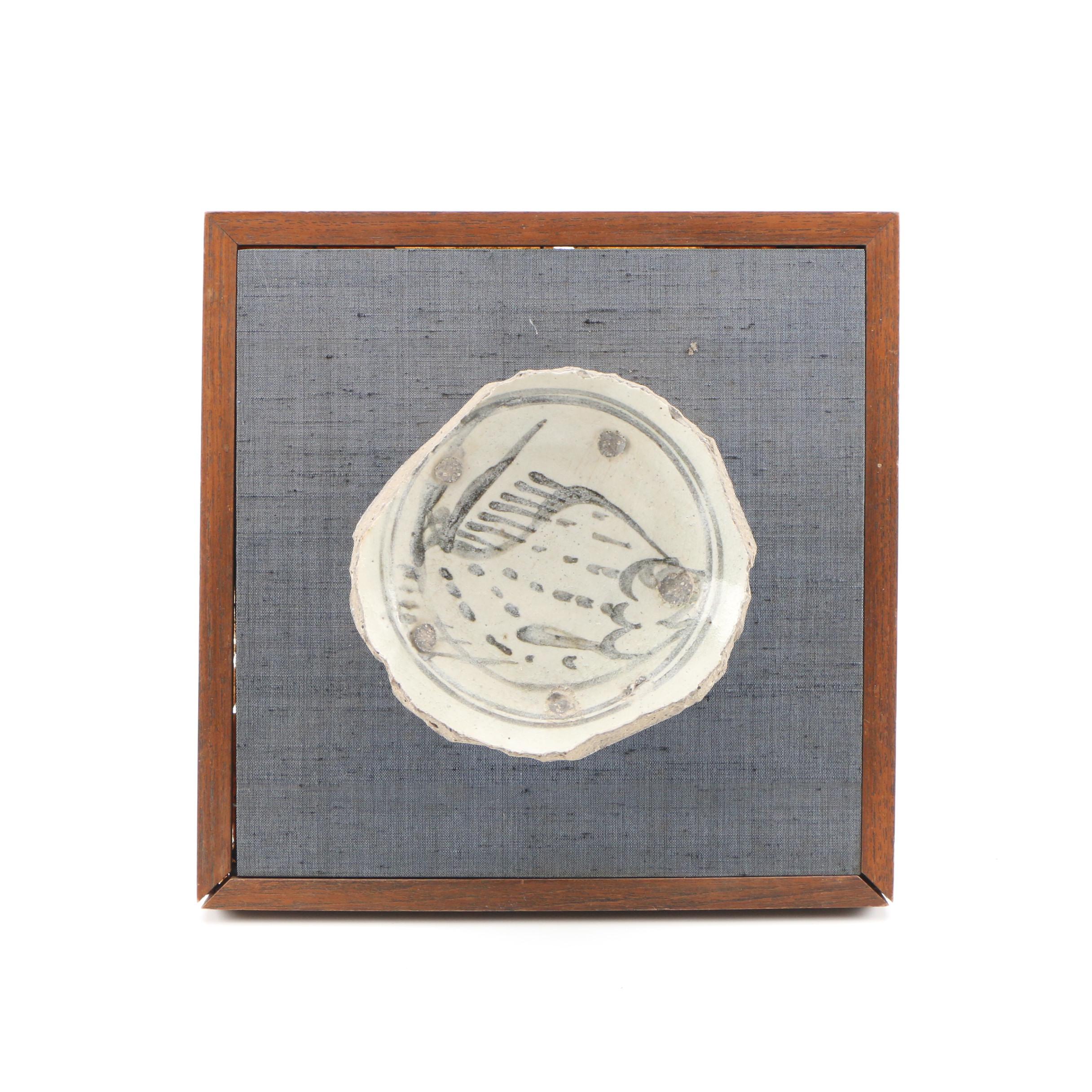 Thai Sawankhalok Ceramic Bowl Fragment with Fish Design, 14th/15th Century