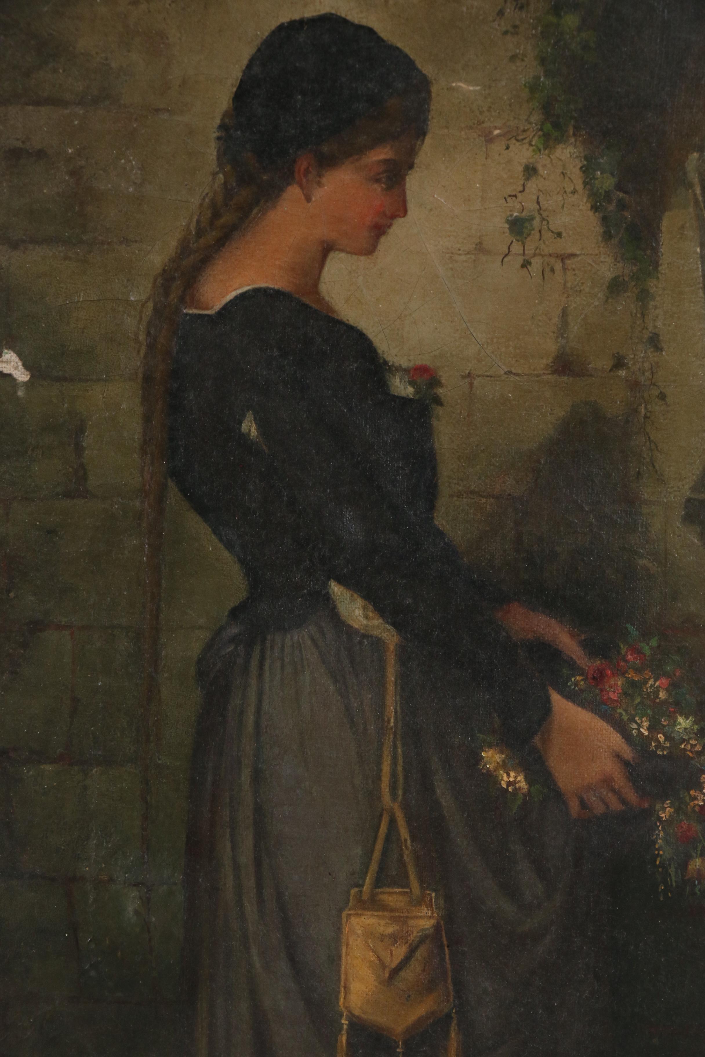 Oil Painting after Jean-Baptiste Bertrand "At the Shrine", Late 19th Century