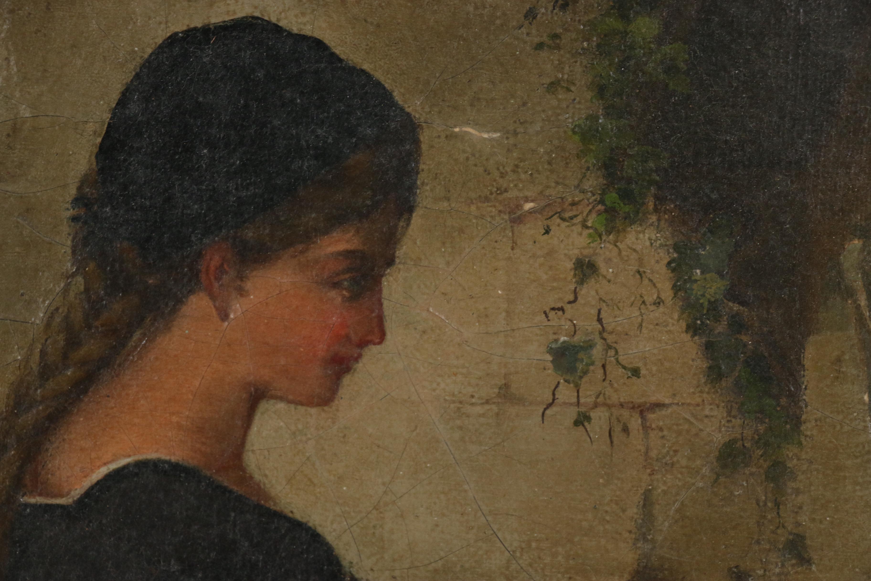 Oil Painting after Jean-Baptiste Bertrand "At the Shrine", Late 19th Century