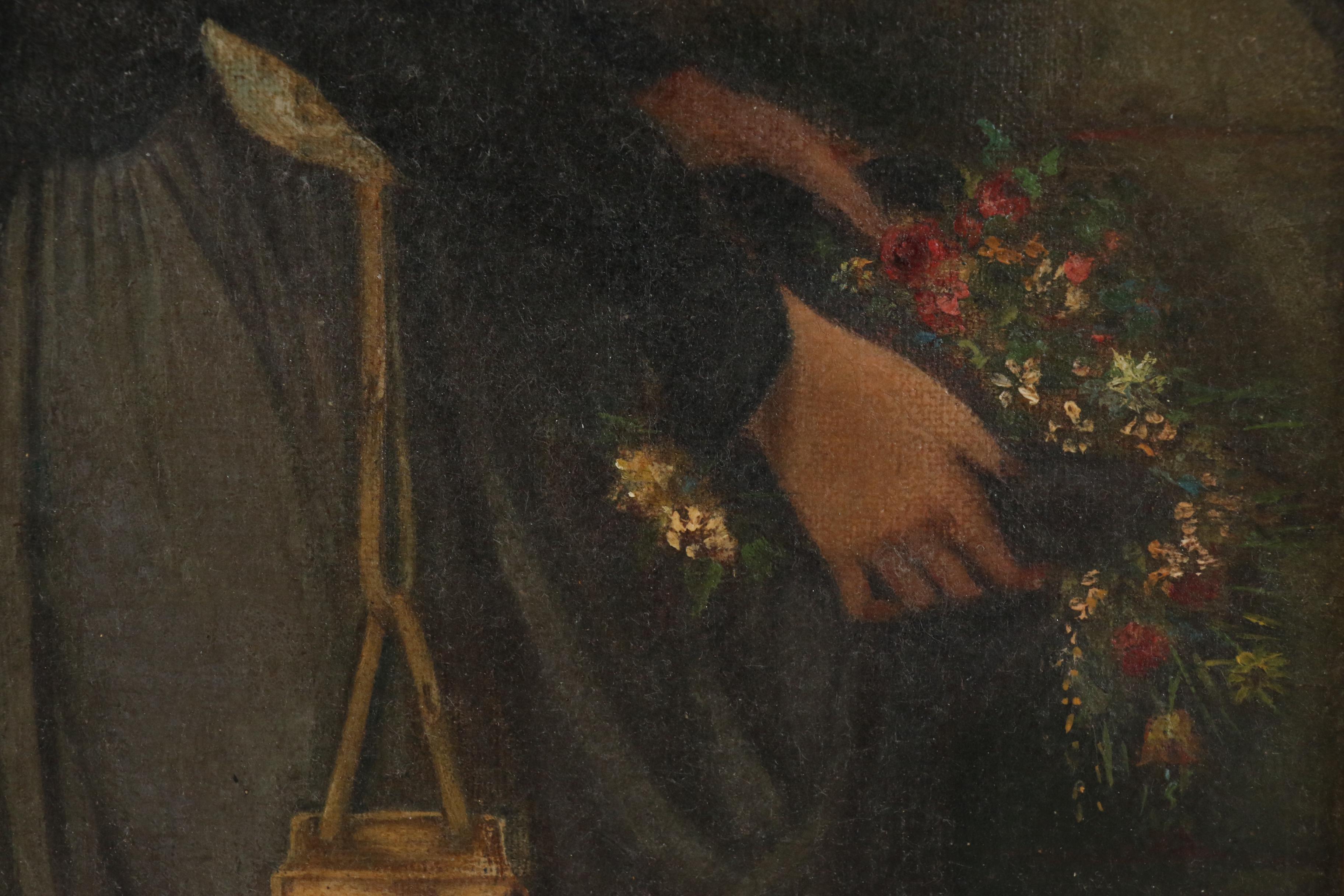 Oil Painting after Jean-Baptiste Bertrand "At the Shrine", Late 19th Century