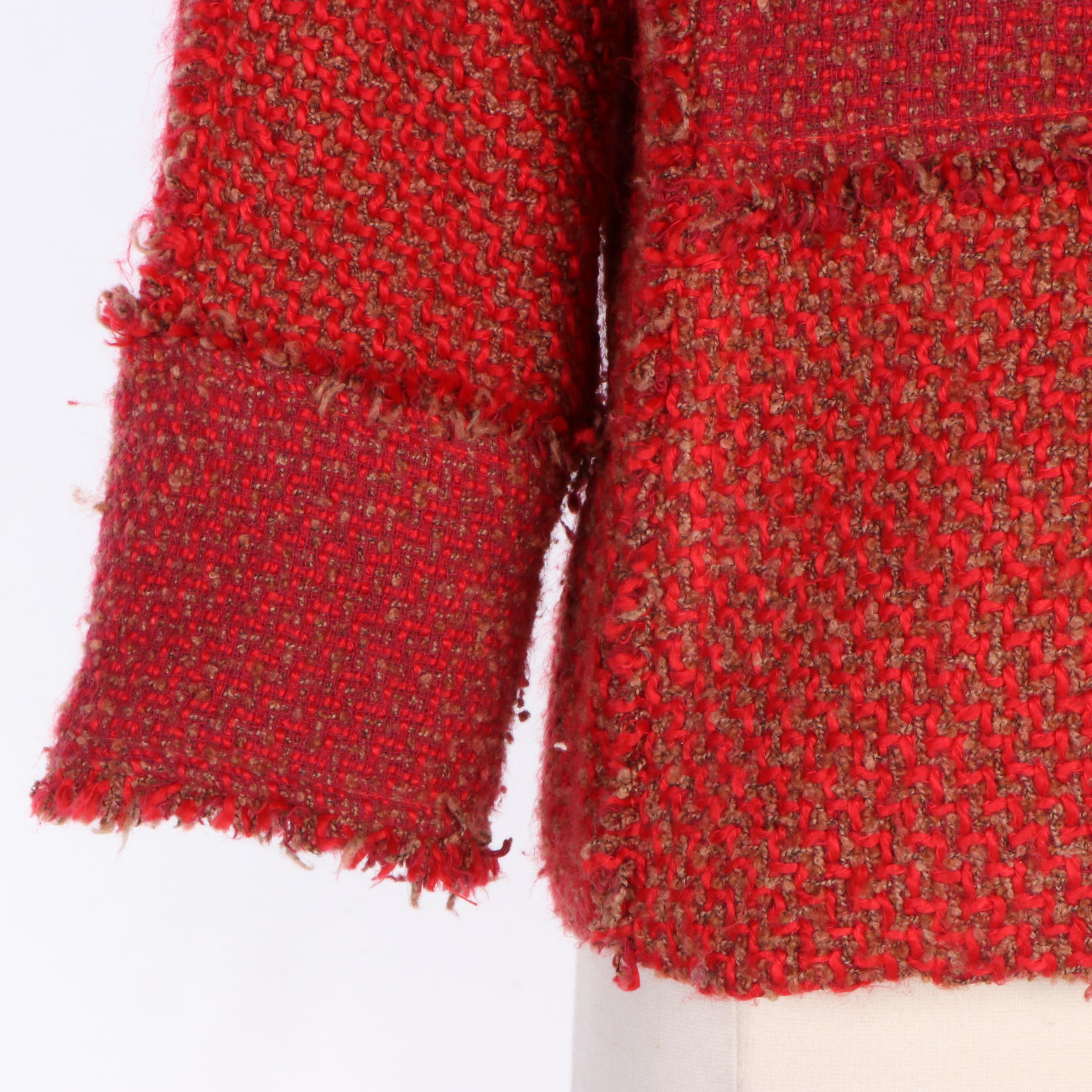 Tory Burch Red Bouclé Knit Kingston Tweed Jacket