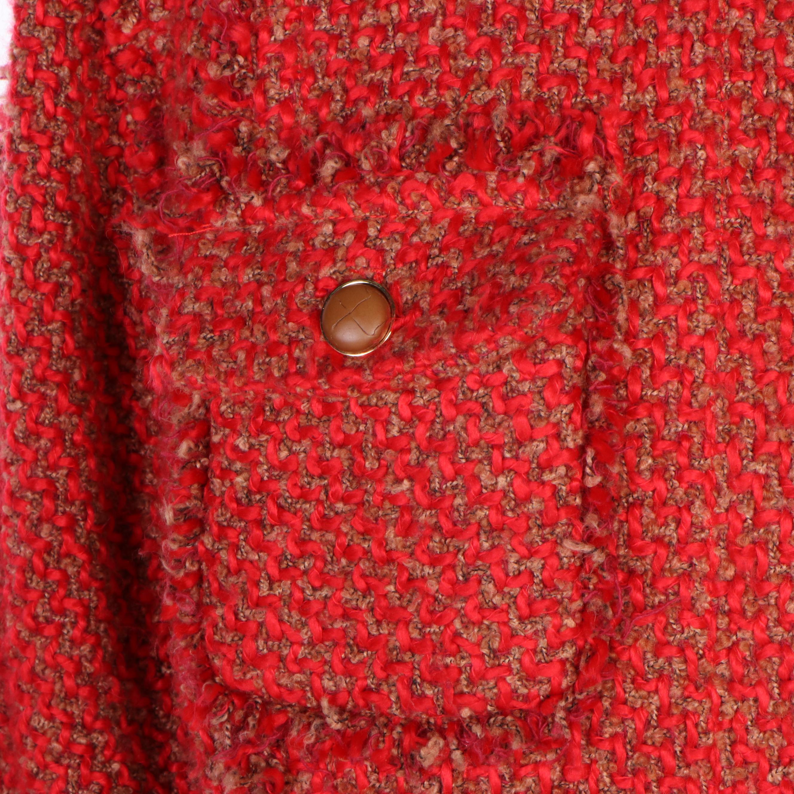 Tory Burch Red Bouclé Knit Kingston Tweed Jacket
