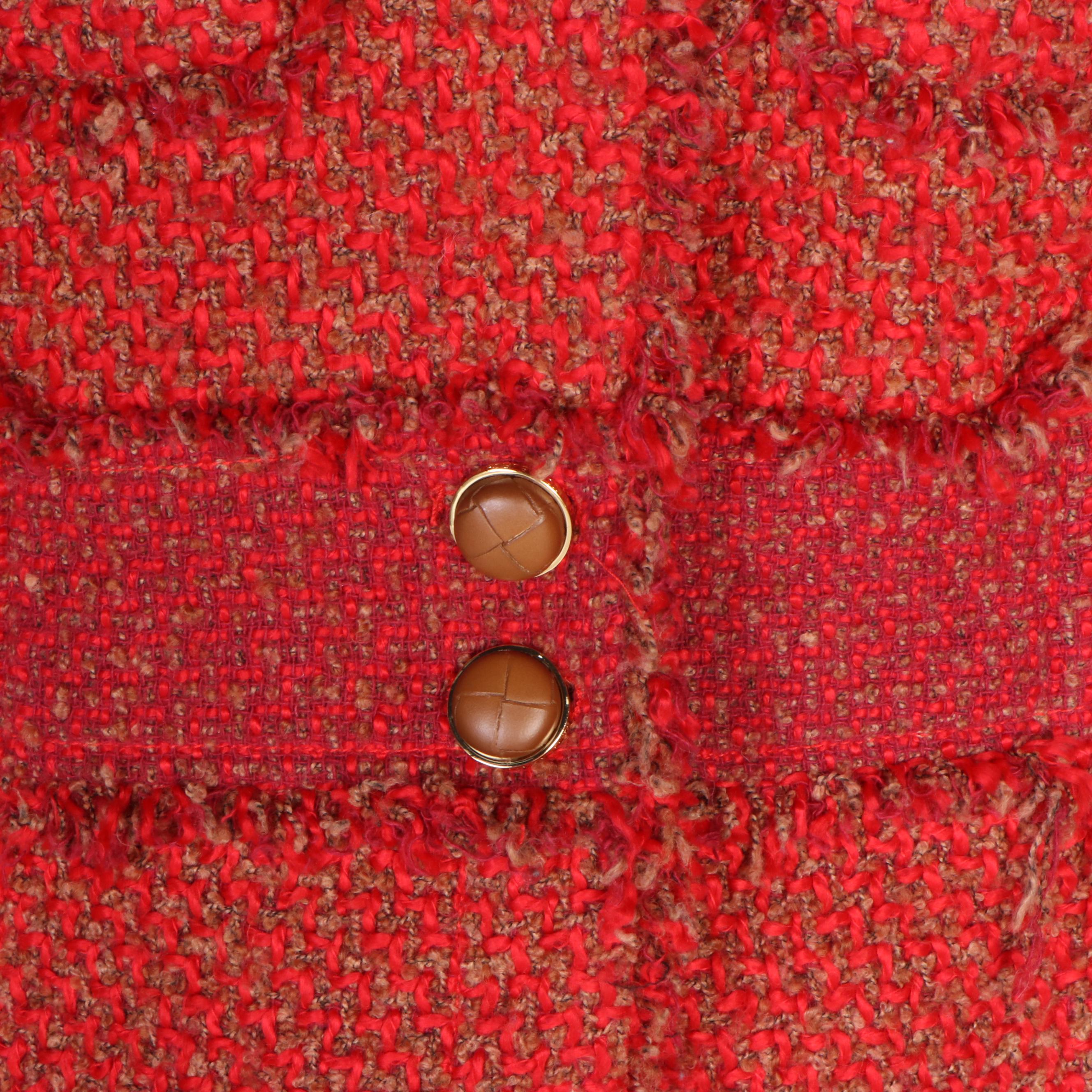 Tory Burch Red Bouclé Knit Kingston Tweed Jacket