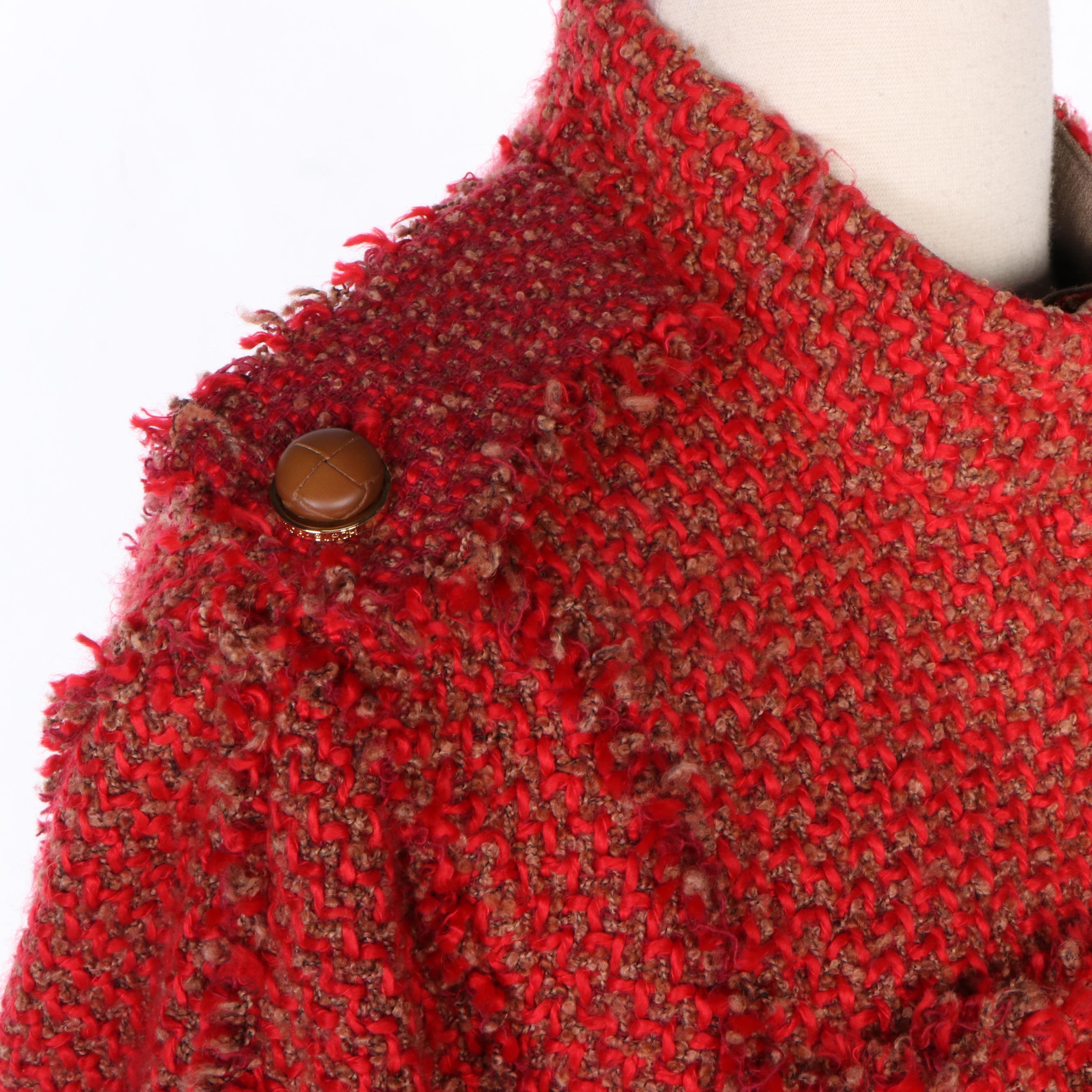 Tory Burch Red Bouclé Knit Kingston Tweed Jacket