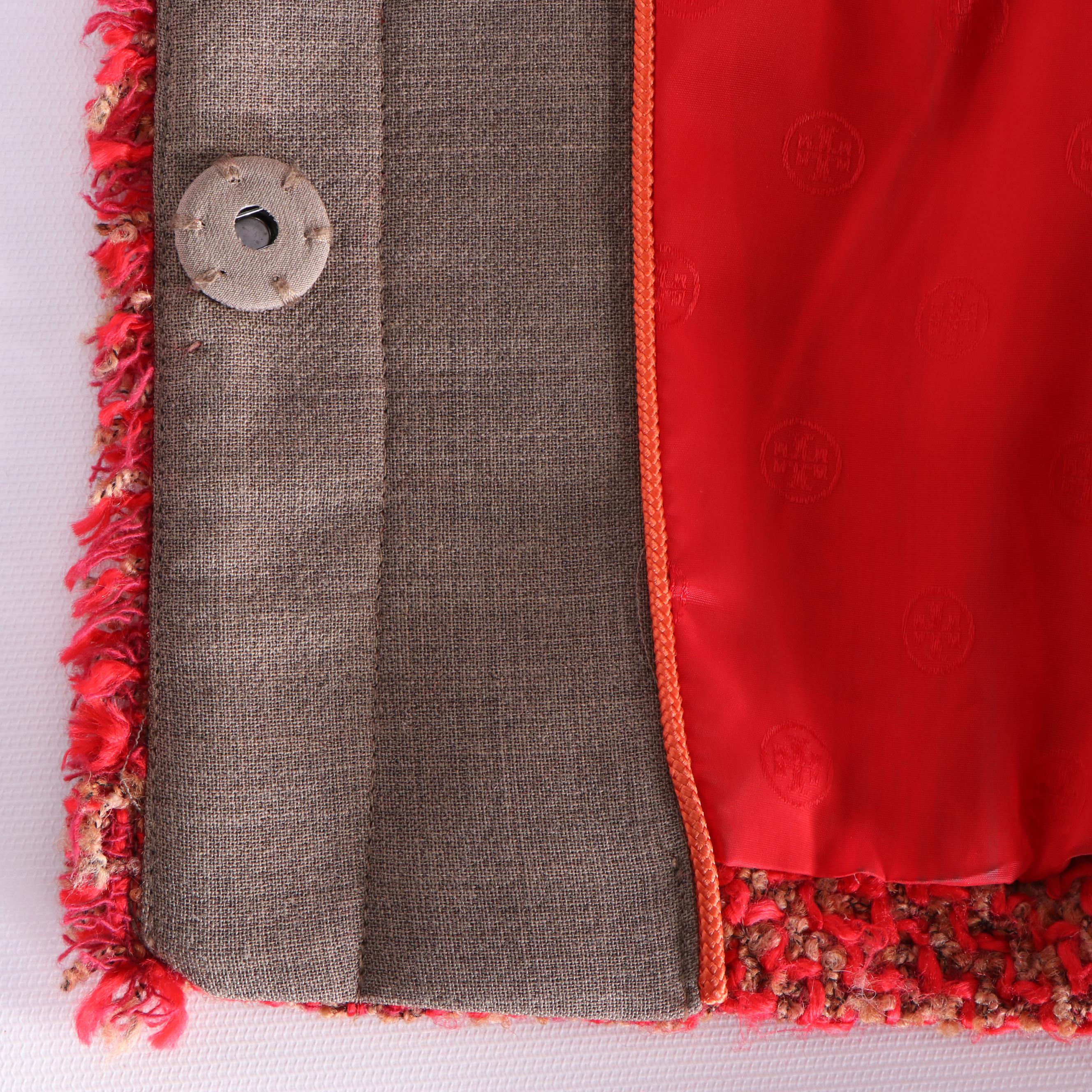 Tory Burch Red Bouclé Knit Kingston Tweed Jacket