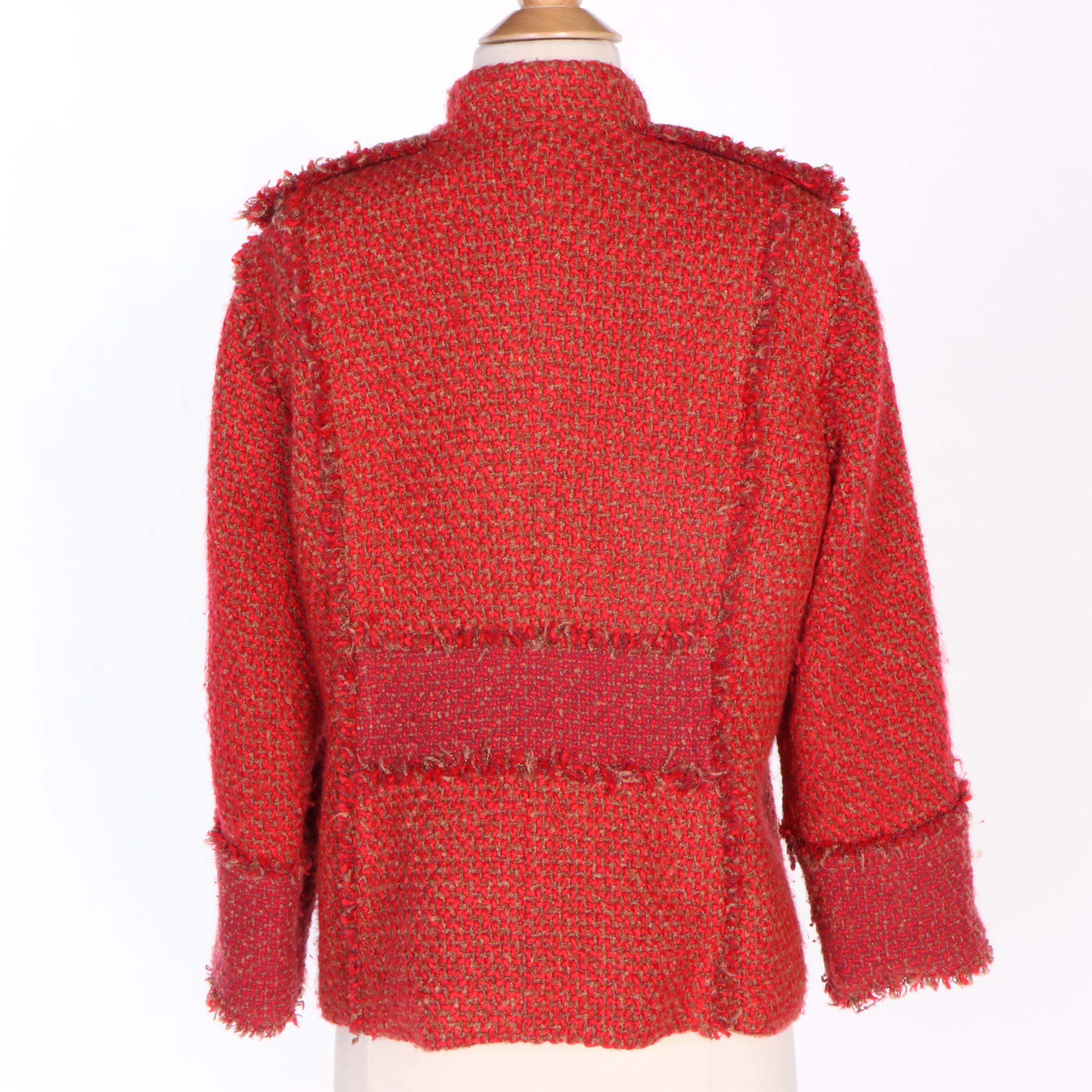 Tory Burch Red Bouclé Knit Kingston Tweed Jacket