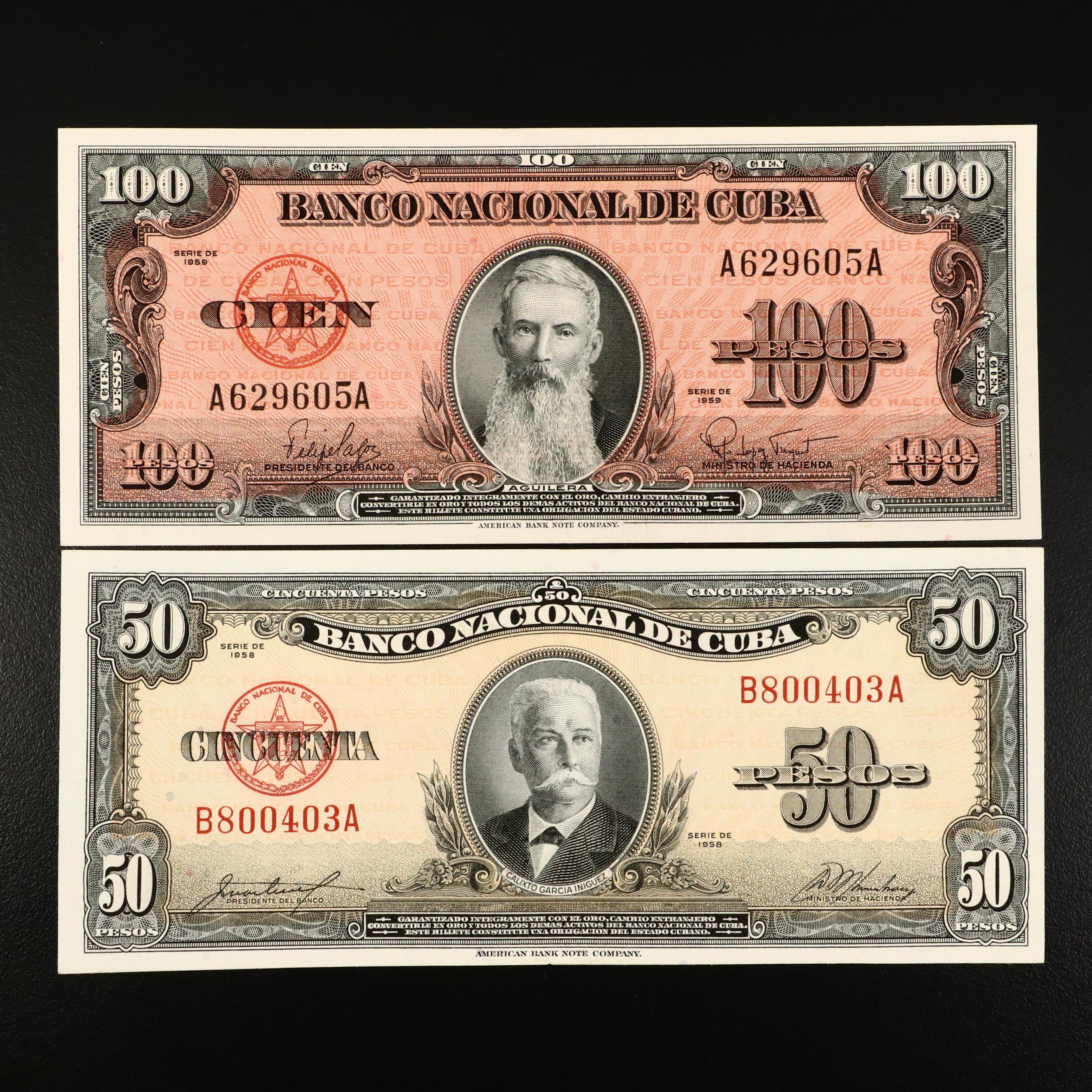 Five Early Cuban Banknotes, 1896 to 1959