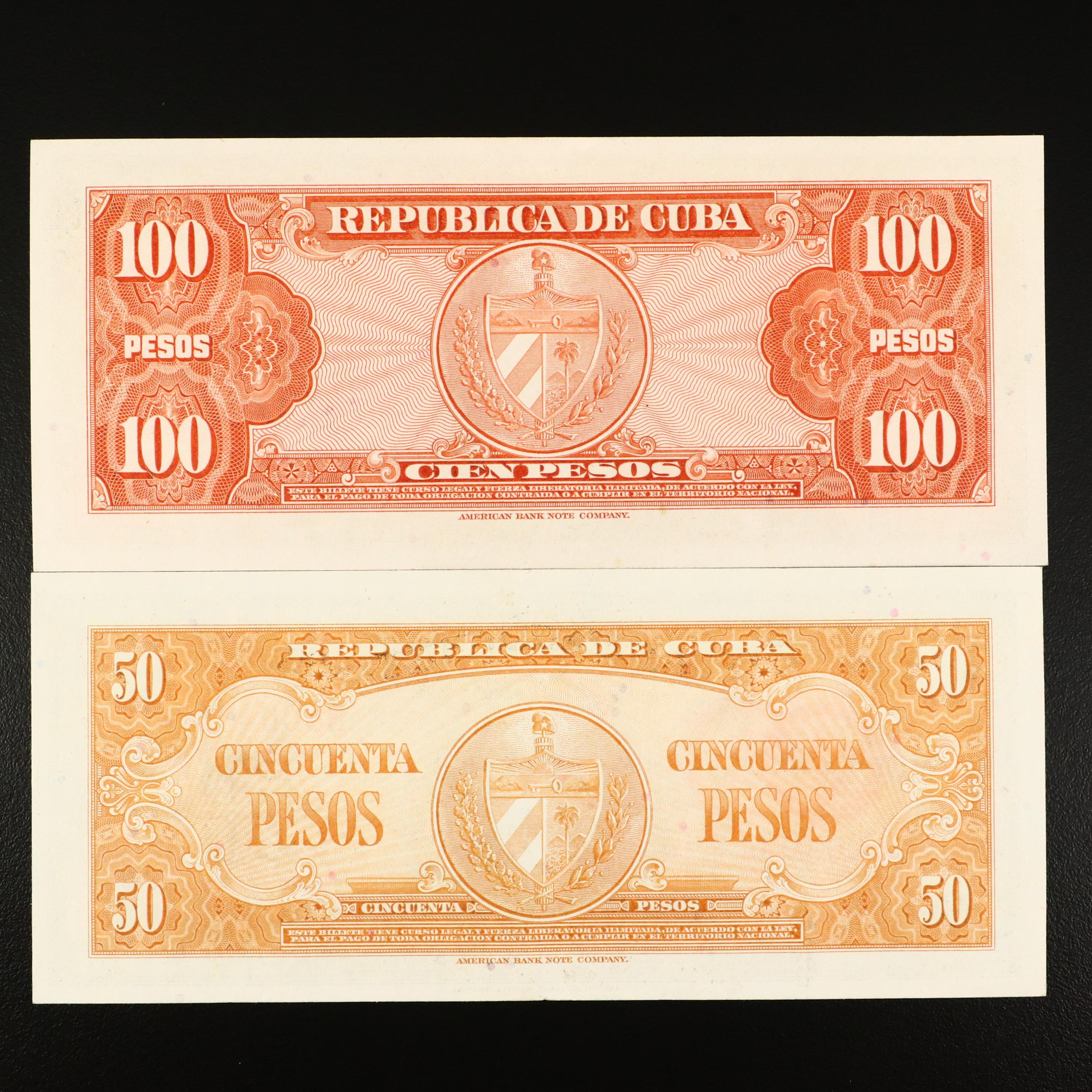 Five Early Cuban Banknotes, 1896 to 1959