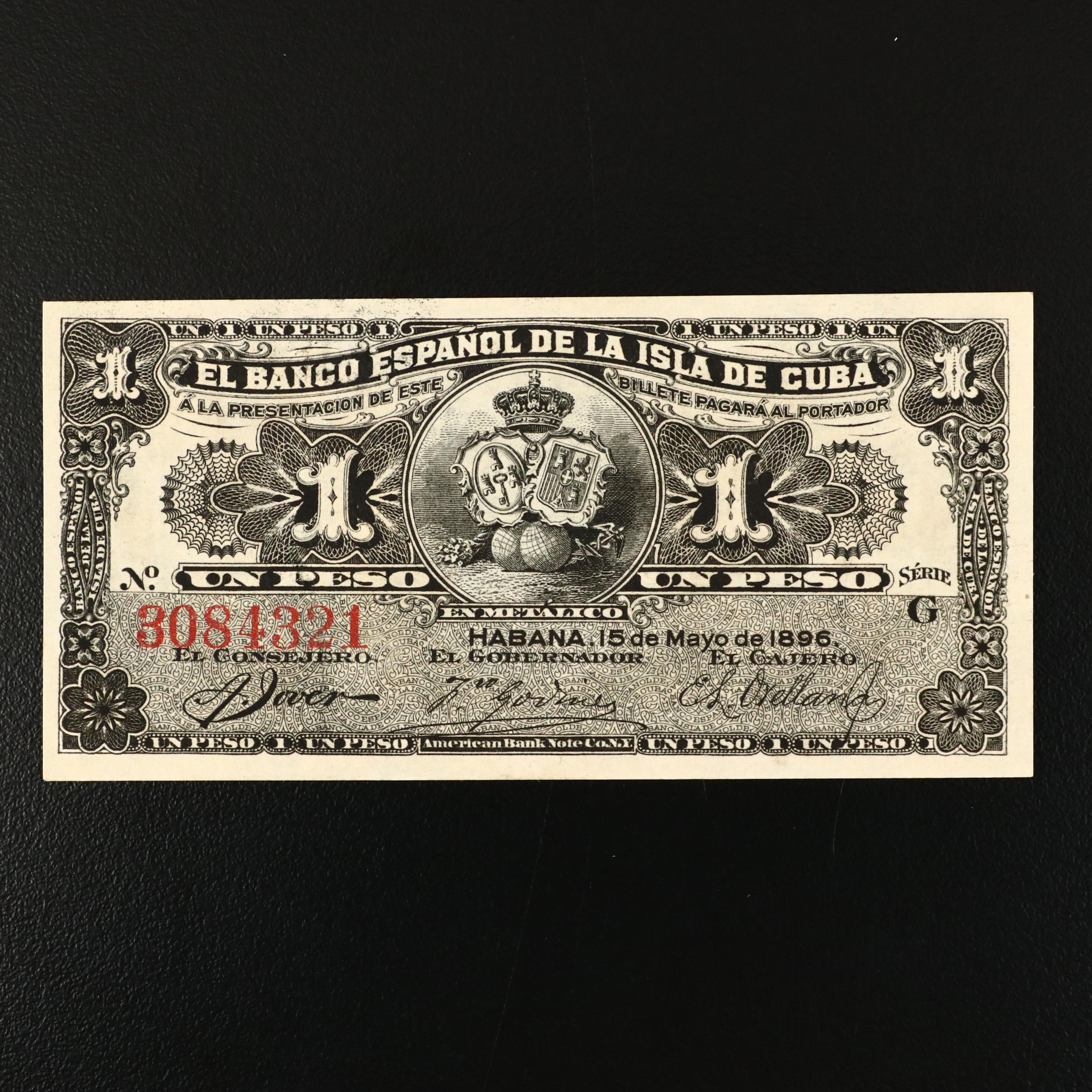 Five Early Cuban Banknotes, 1896 to 1959