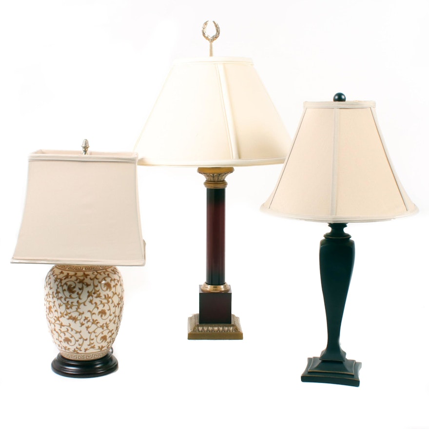 Three Table Lamps Including Ceramic Urn Lamp