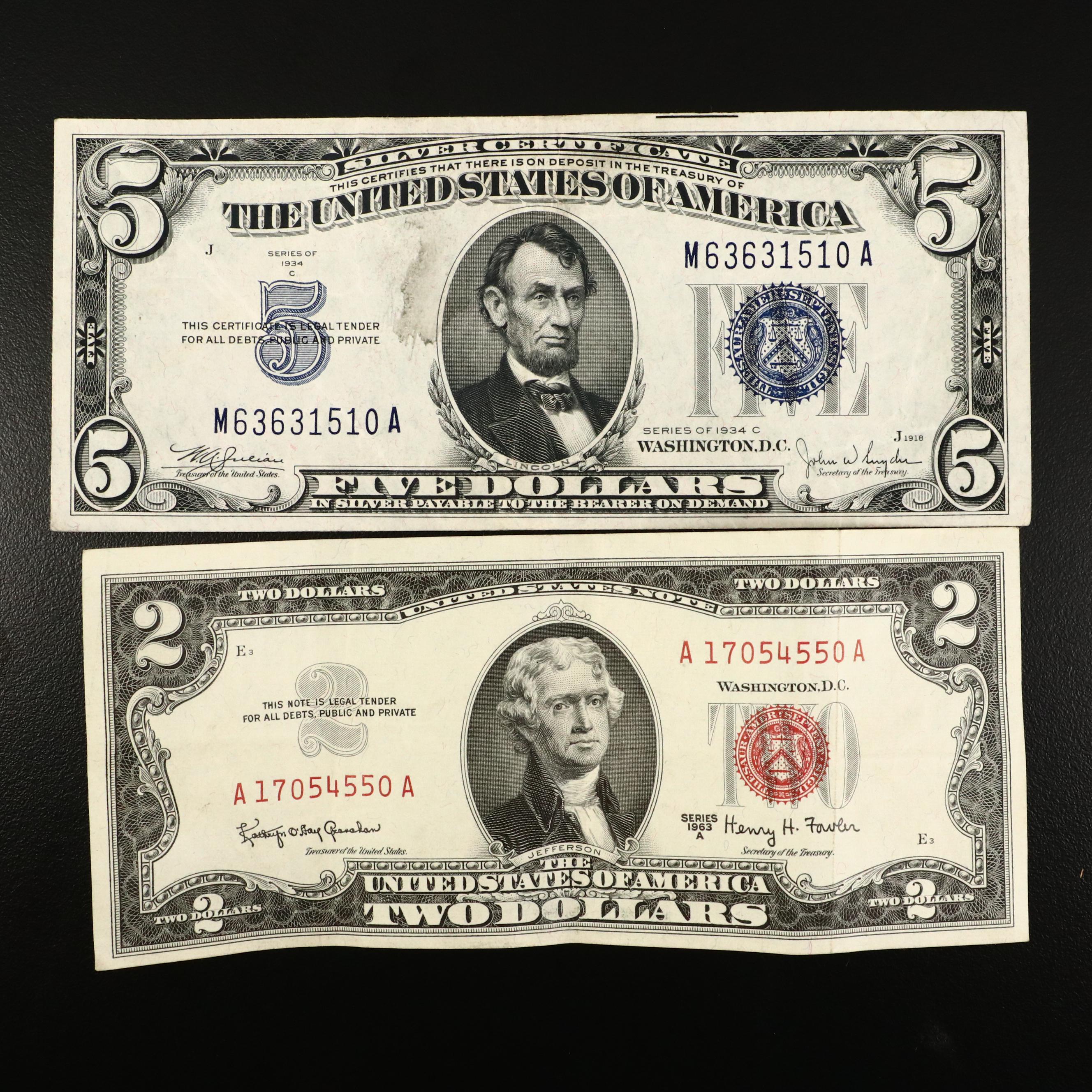 Sixteen U.S. Currency Notes, 1914 to 1957
