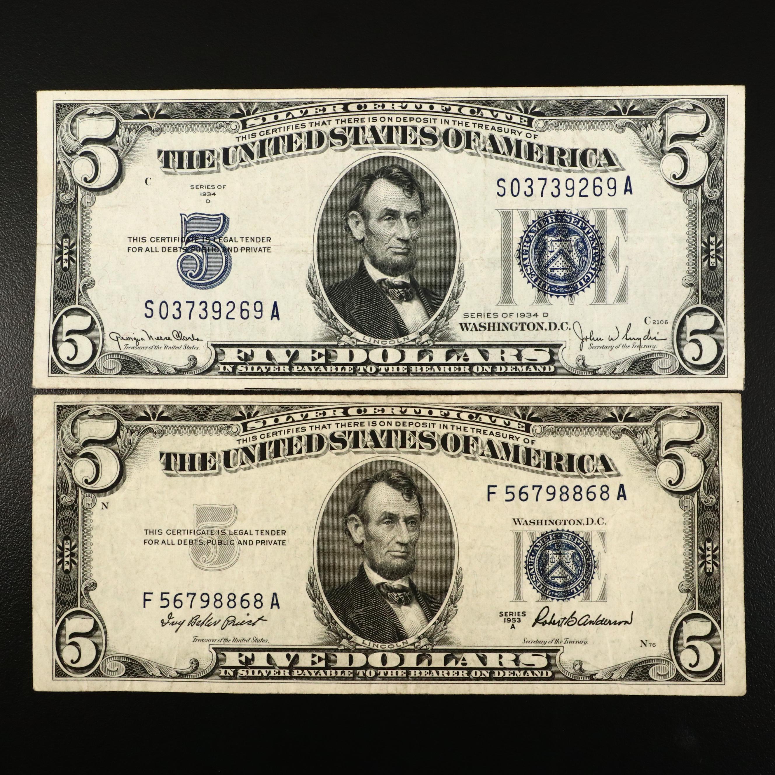 Sixteen U.S. Currency Notes, 1914 to 1957